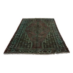 Vintage Persian Hamadan Overdyed Wool 4x7 Teal, Red & Brown Handmade Area Rug