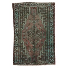 Vintage Persian Hamadan Overdyed Wool 4x7 Teal, Red & Brown Handmade Area Rug