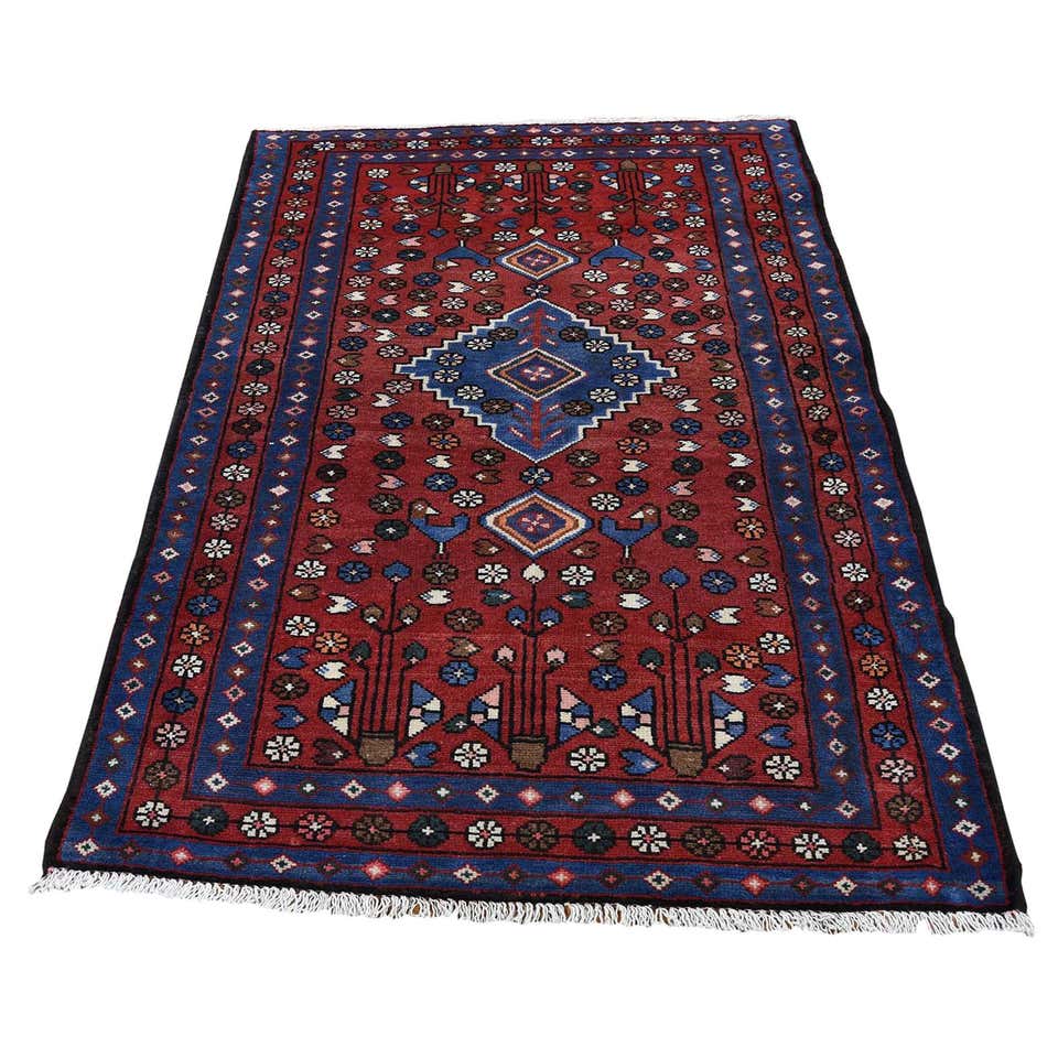 Red Persian Hamadan Pure Wool Hand Knotted Oriental Rug For Sale at ...