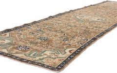 Vintage Persian Hamadan Rug Carpet Runner, Brown Pink Aqua