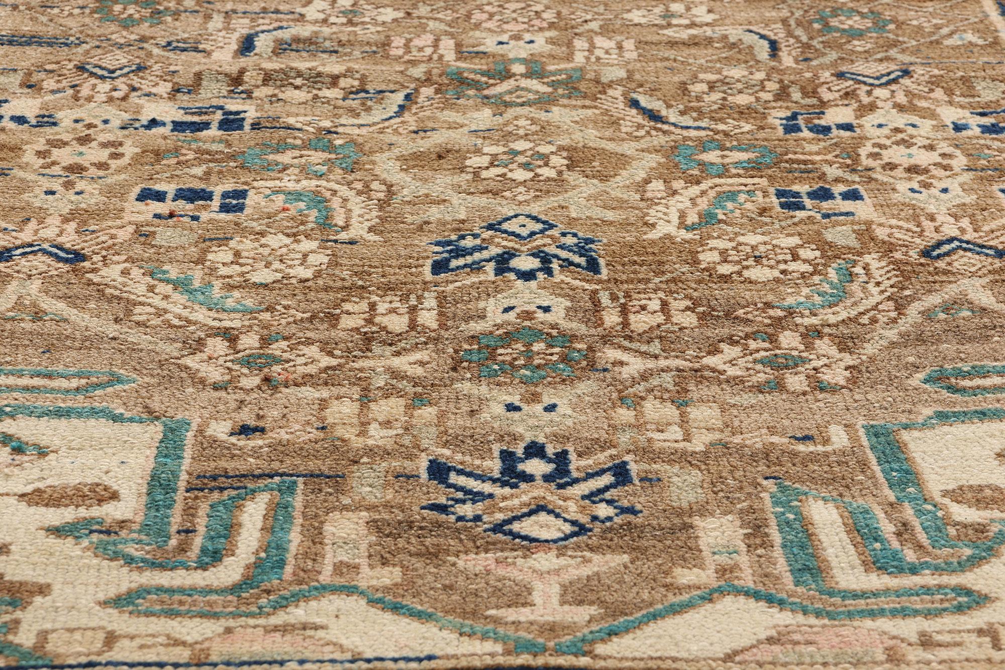 Vintage Persian Hamadan Rug Carpet Runner, Brown Pink Aqua In Good Condition For Sale In Dallas, TX