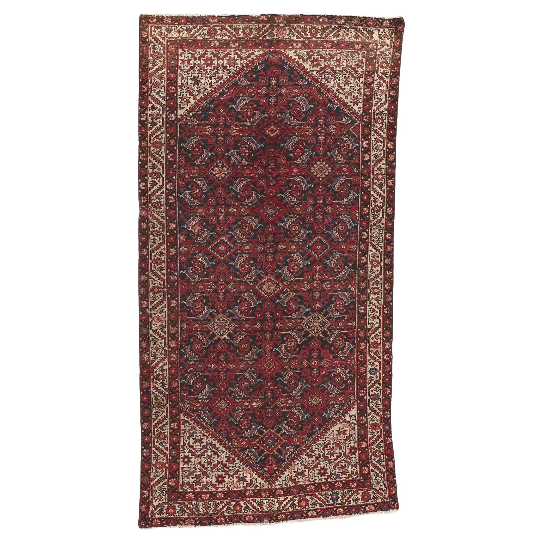 Persischer Hamadan-Teppich im Vintage-Stil, beschlossen, Dapper meets Laid-Back Luxury