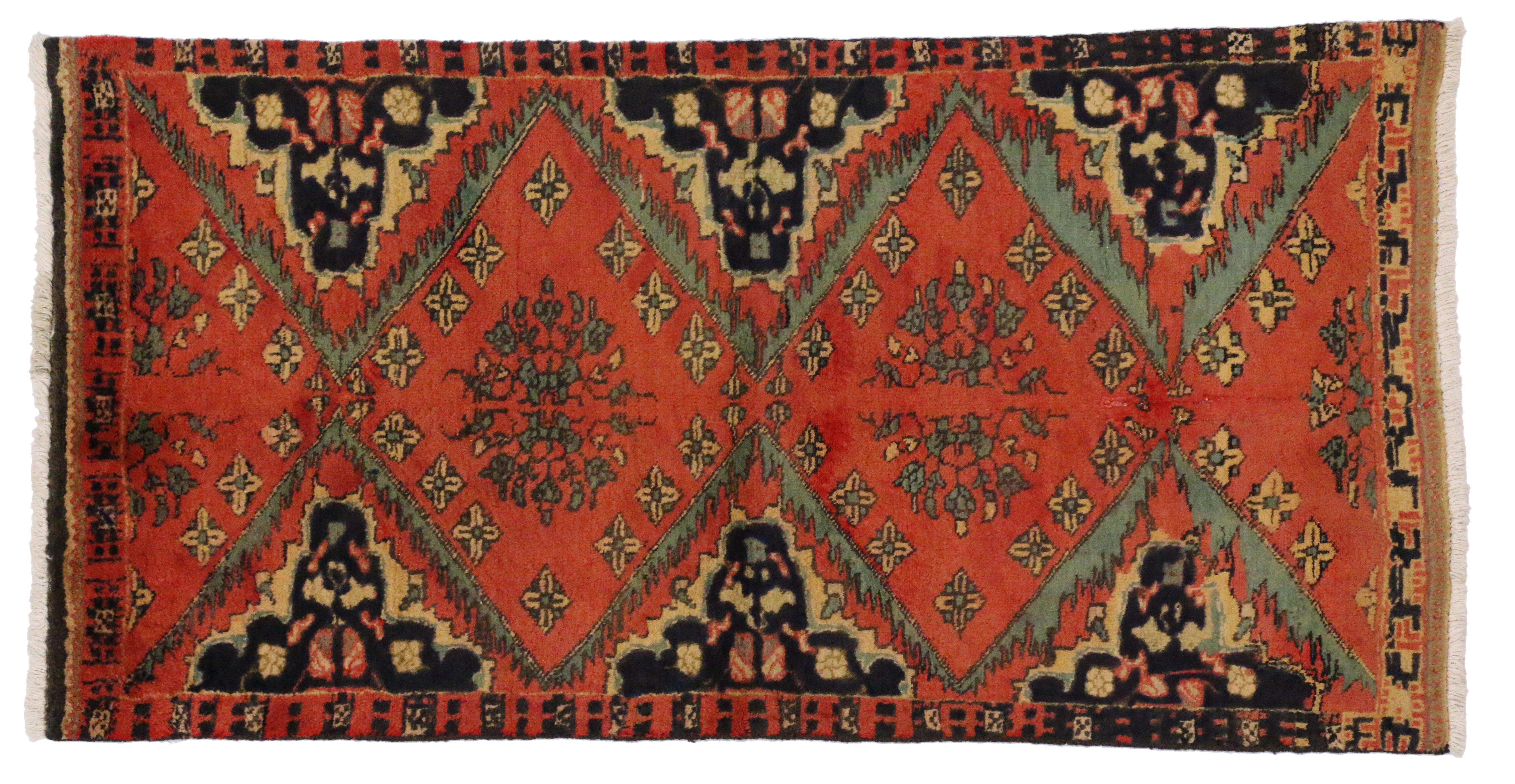 Hand-Knotted Vintage Persian Hamadan Rug, Entry or Foyer Rug