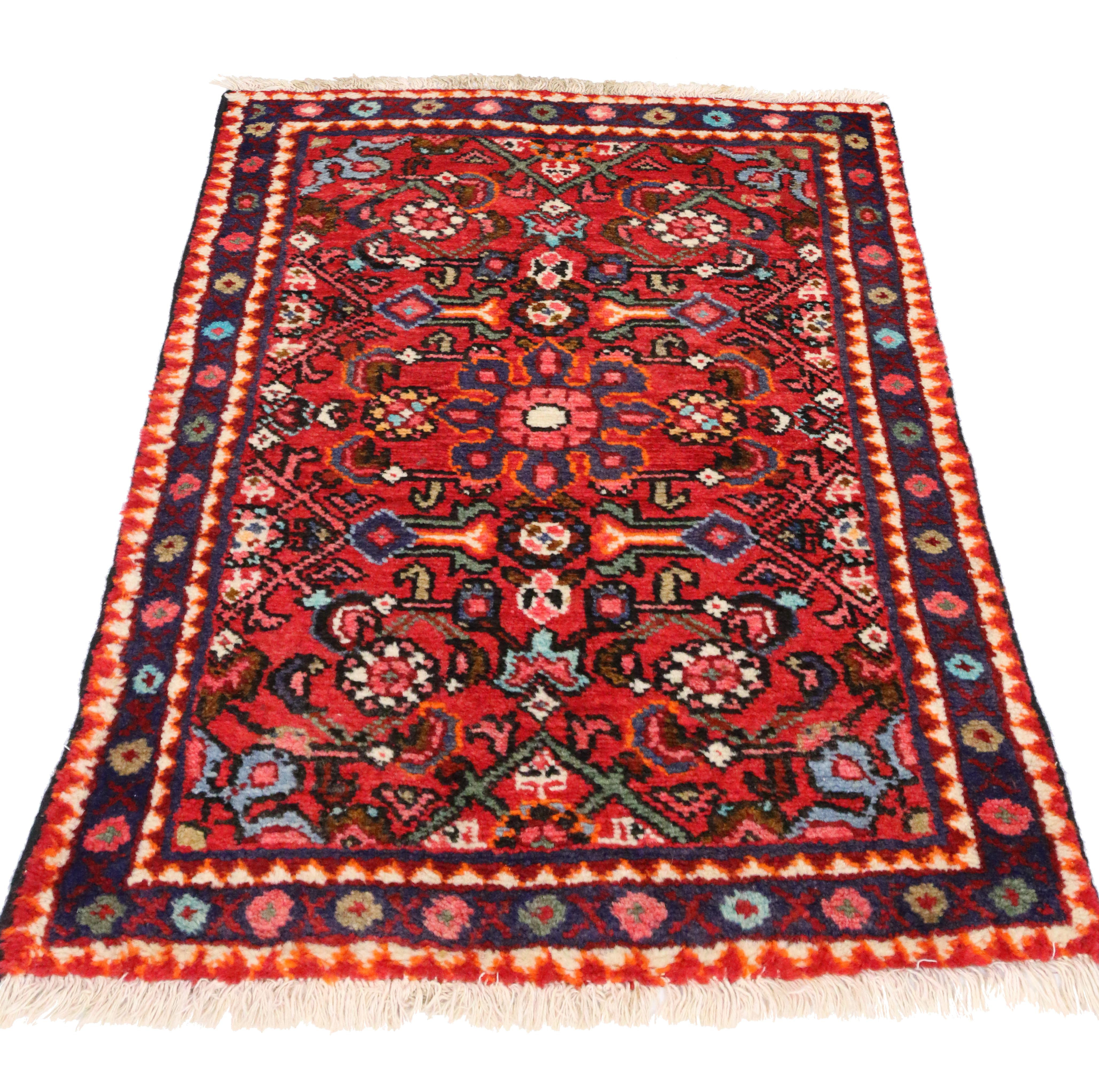 Jacobean Vintage Persian Hamadan Rug for Kitchen, Bathroom, Foyer or Entry Rug For Sale