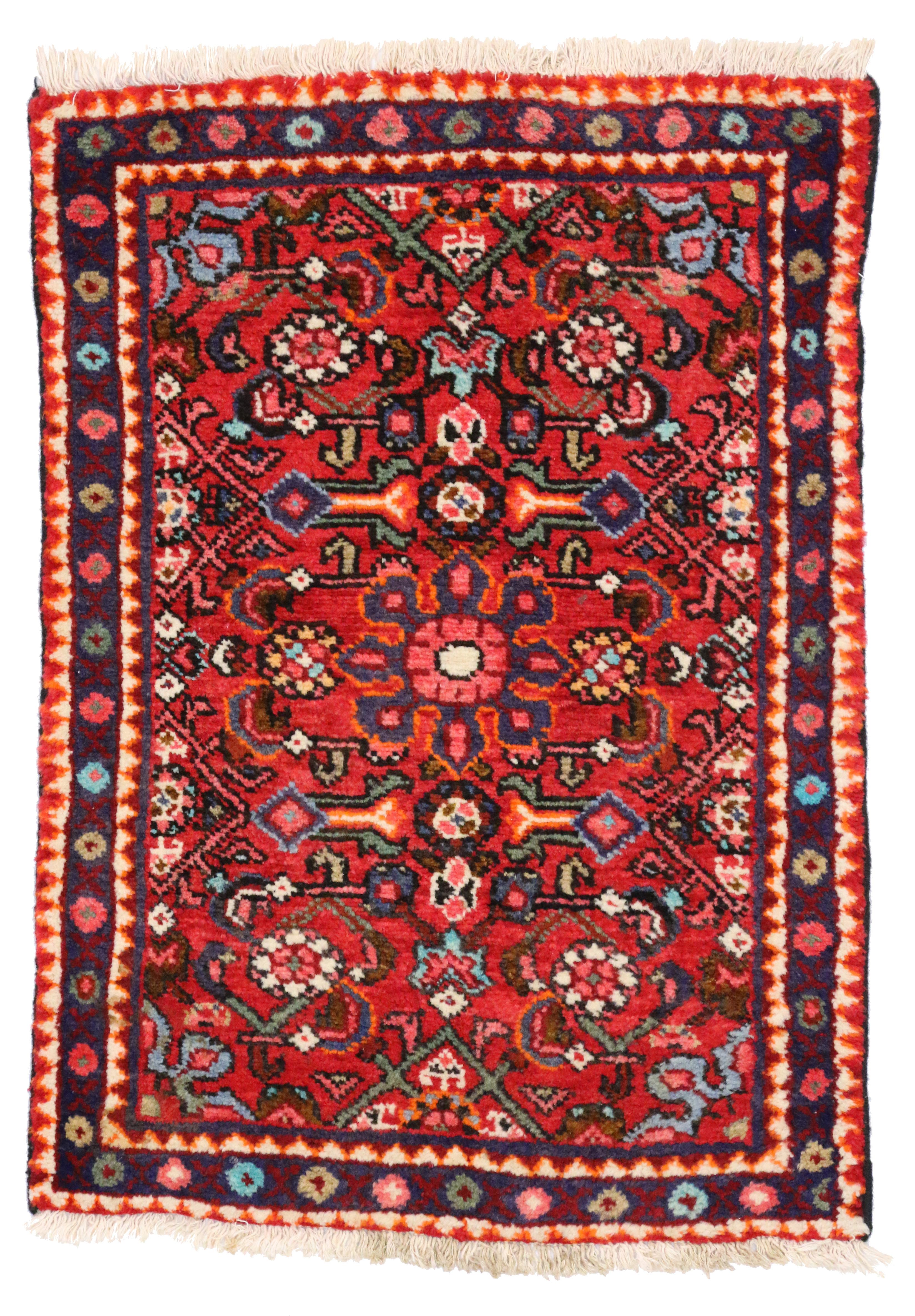 Vintage Persian Hamadan Rug for Kitchen, Bathroom, Foyer or Entry Rug In Good Condition For Sale In Dallas, TX