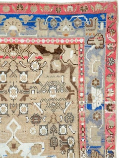 Mid-Century Persian Folk Rug With Cerulean Blue, Grey, Pink, And White Tones