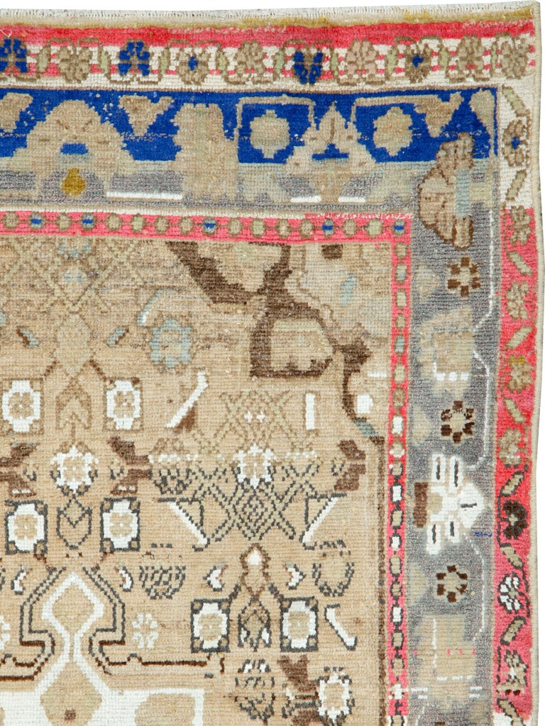 Mid-Century Persian Folk Rug With Cerulean Blue, Grey, Pink, And White ...