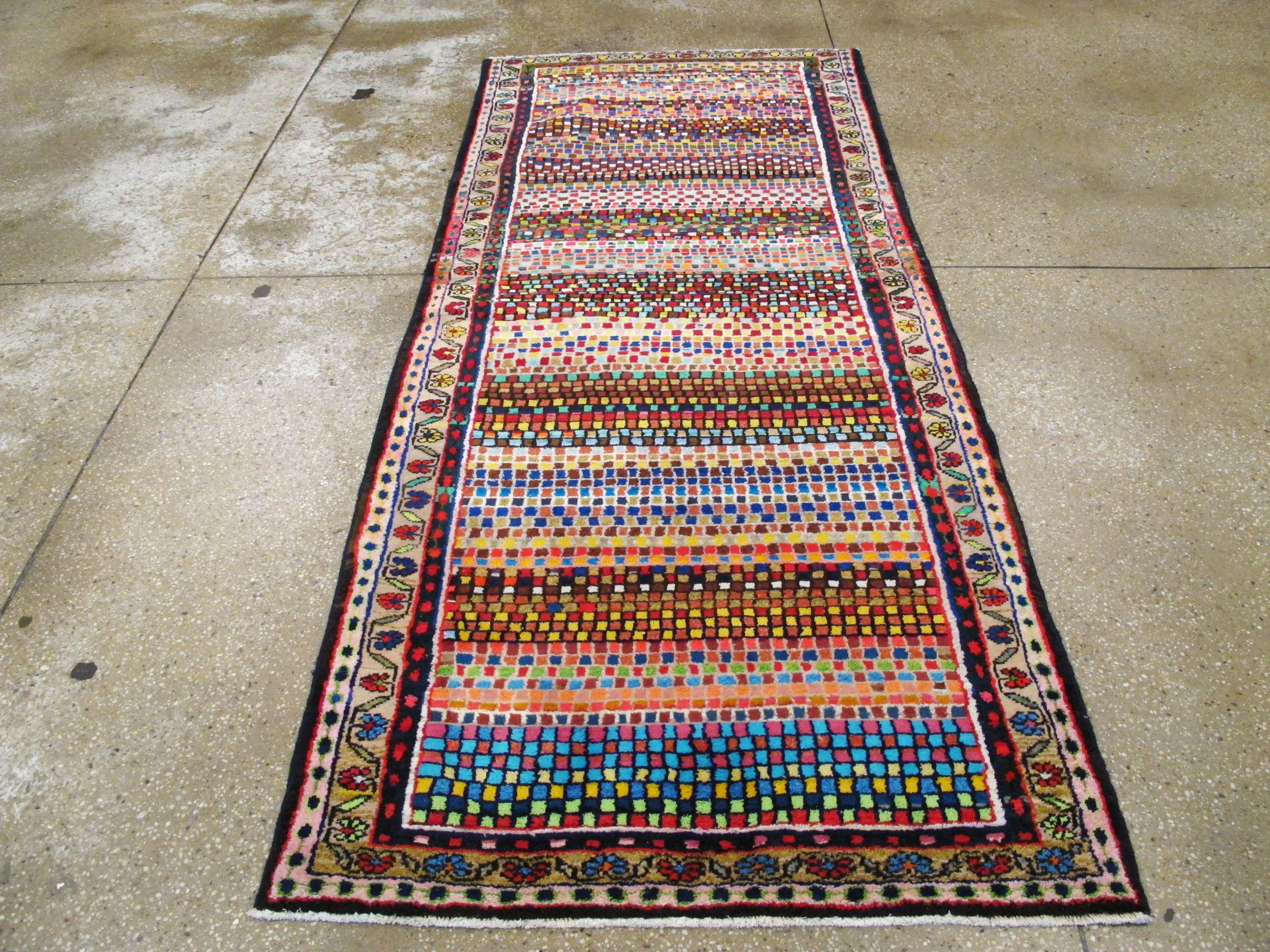 Hand-Knotted Vintage Persian Deco Runner For Sale