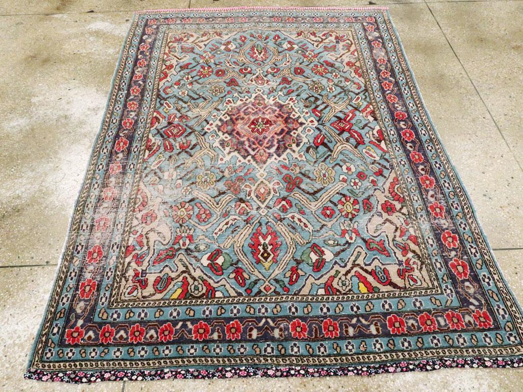 Vintage Persian Hamadan Rug In Distressed Condition For Sale In New York, NY