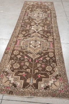 Vintage Persian Hamadan Rug in Camel with Pink and Blue Accents, circa 1940