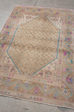 Vintage Persian Hamadan Rug in Camel with Pink and Blue Accents, circa 1940
