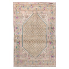 Vintage Persian Hamadan Rug in Camel with Pink and Blue Accents, circa 1940