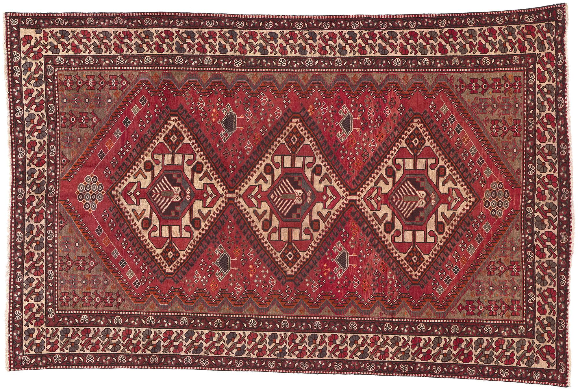 Vintage Persian Hamadan Rug, Nomadic Charm Meets Decidedly Dramatic For Sale 3