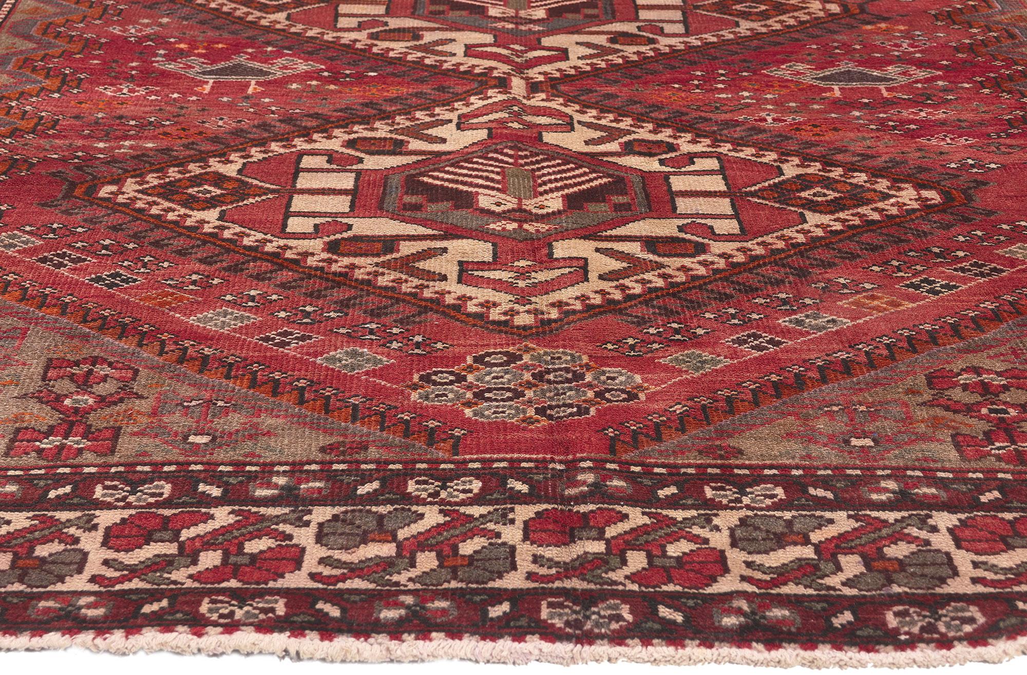 Hand-Knotted Vintage Persian Hamadan Rug, Nomadic Charm Meets Decidedly Dramatic For Sale