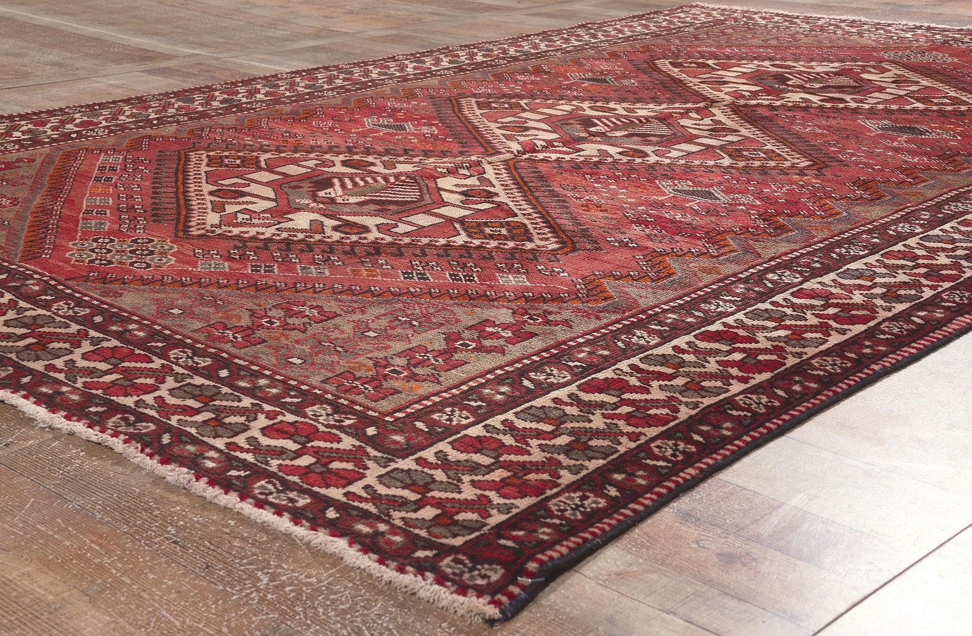 Wool Vintage Persian Hamadan Rug, Nomadic Charm Meets Decidedly Dramatic For Sale
