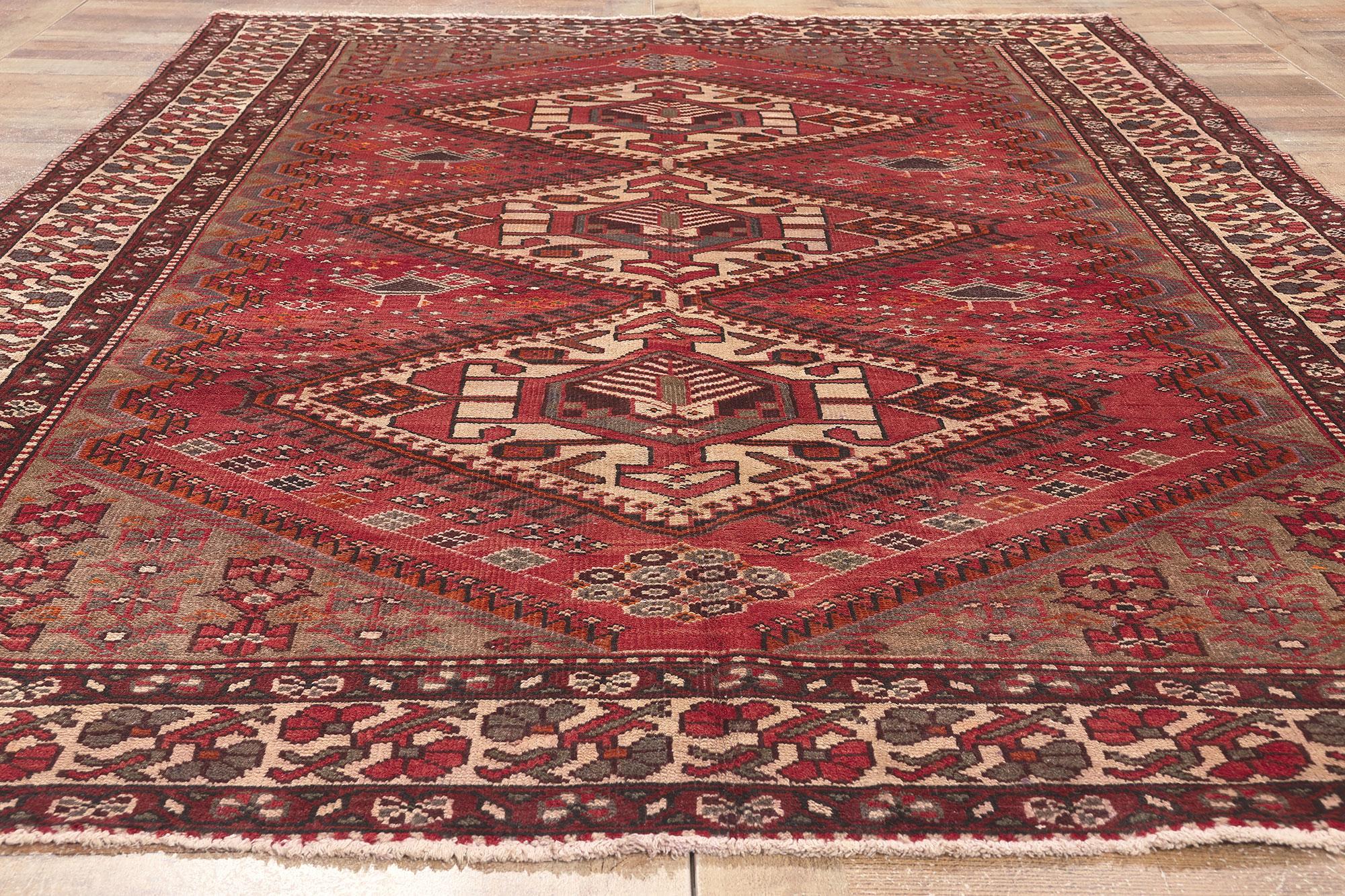 Vintage Persian Hamadan Rug, Nomadic Charm Meets Decidedly Dramatic For Sale 1