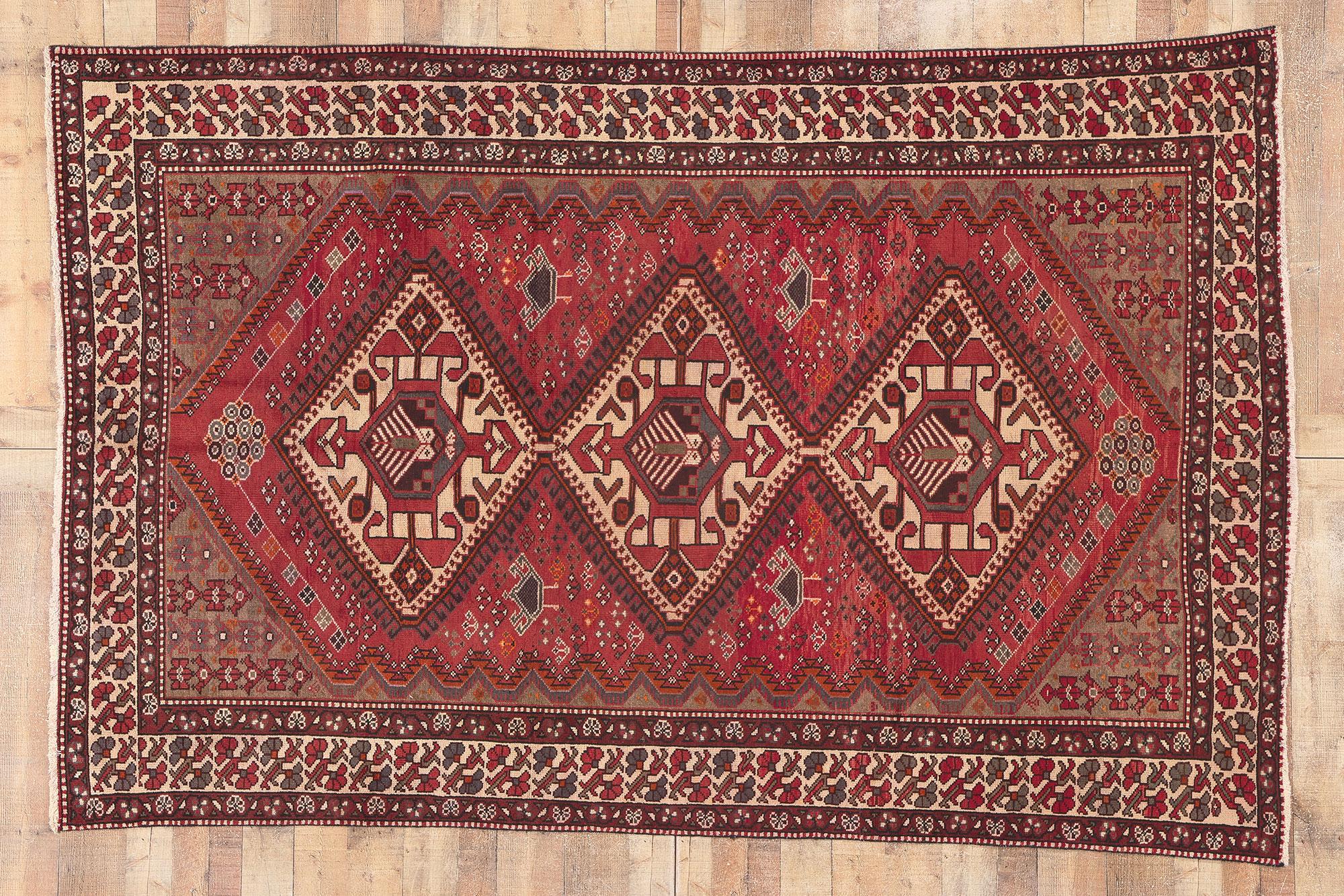 Vintage Persian Hamadan Rug, Nomadic Charm Meets Decidedly Dramatic For Sale 2