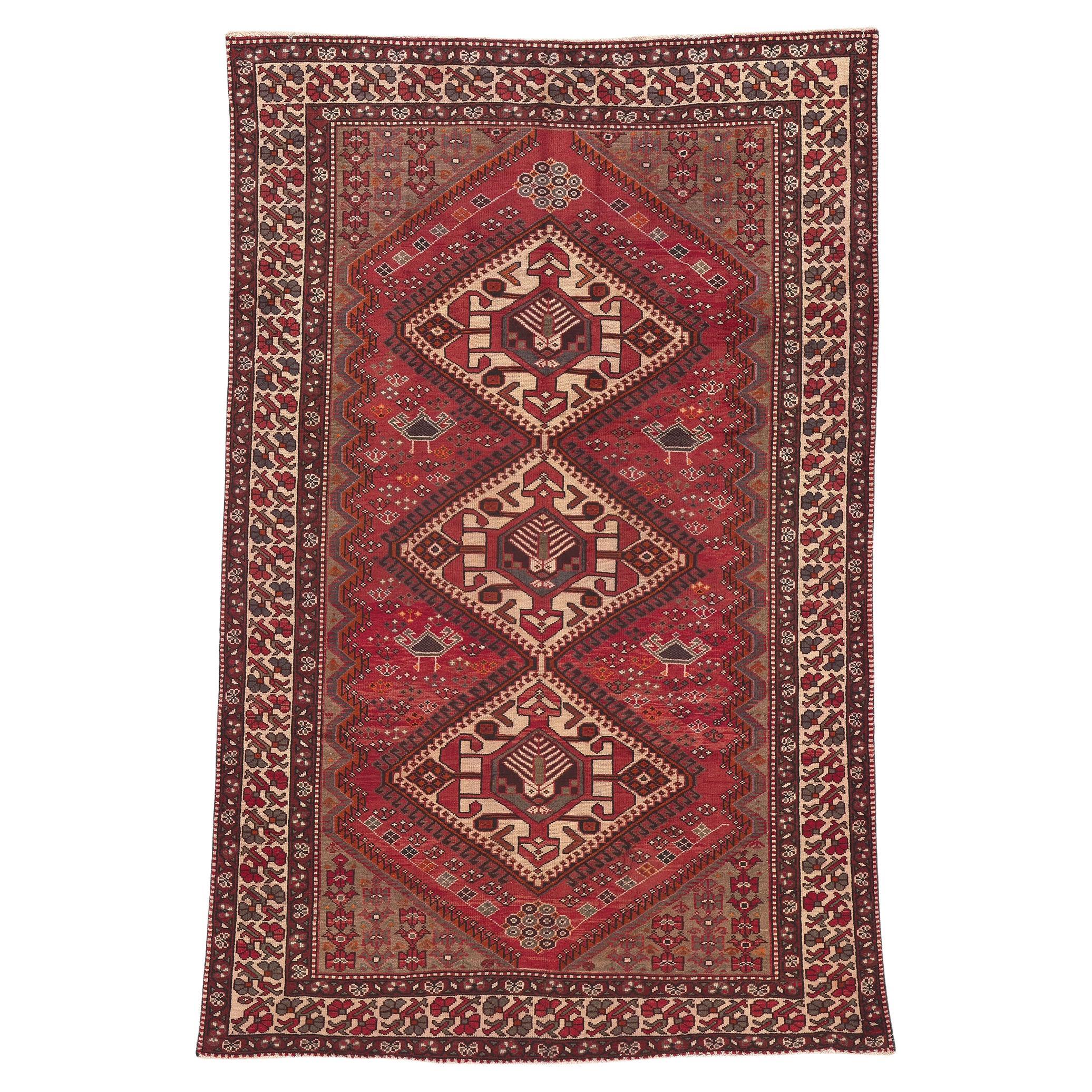 Vintage Persian Hamadan Rug, Nomadic Charm Meets Decidedly Dramatic For Sale