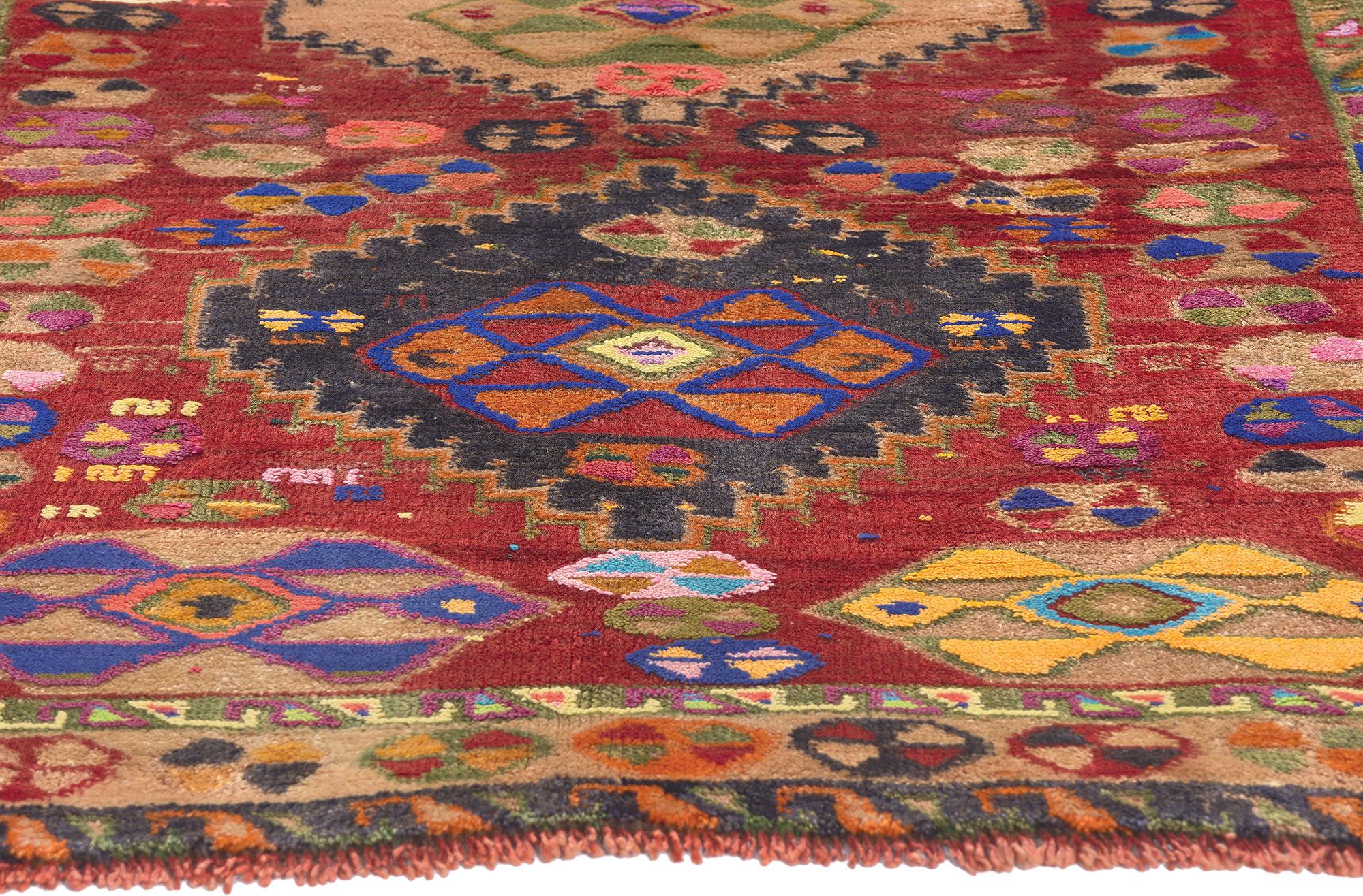 Hand-Knotted Vintage Persian Hamadan Rug, Nomadic Charm Meets Maximalist Style For Sale