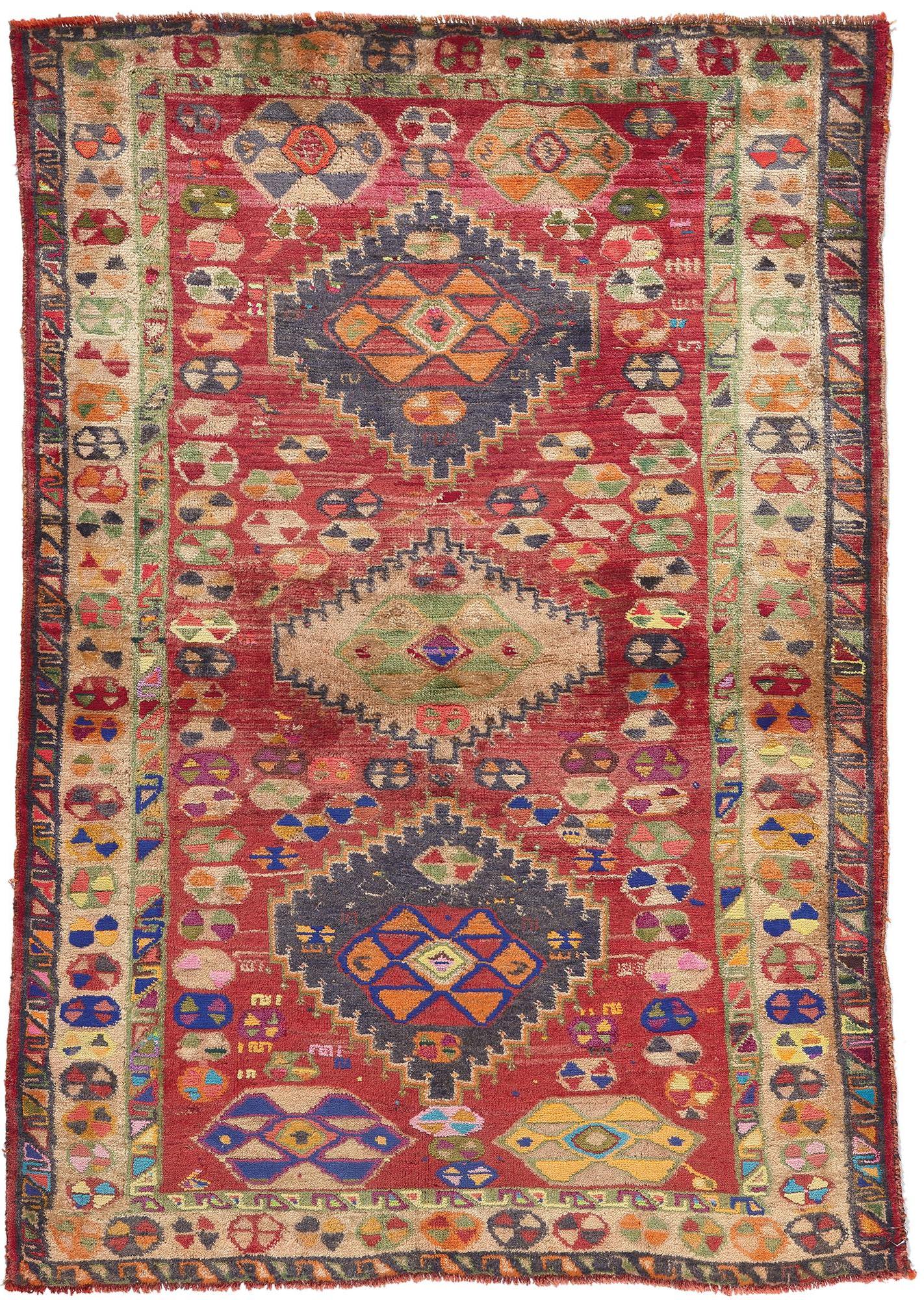 Persischer Hamadan-Teppich im Maximalismus-Stil, Nomaden-Charm, Vintage