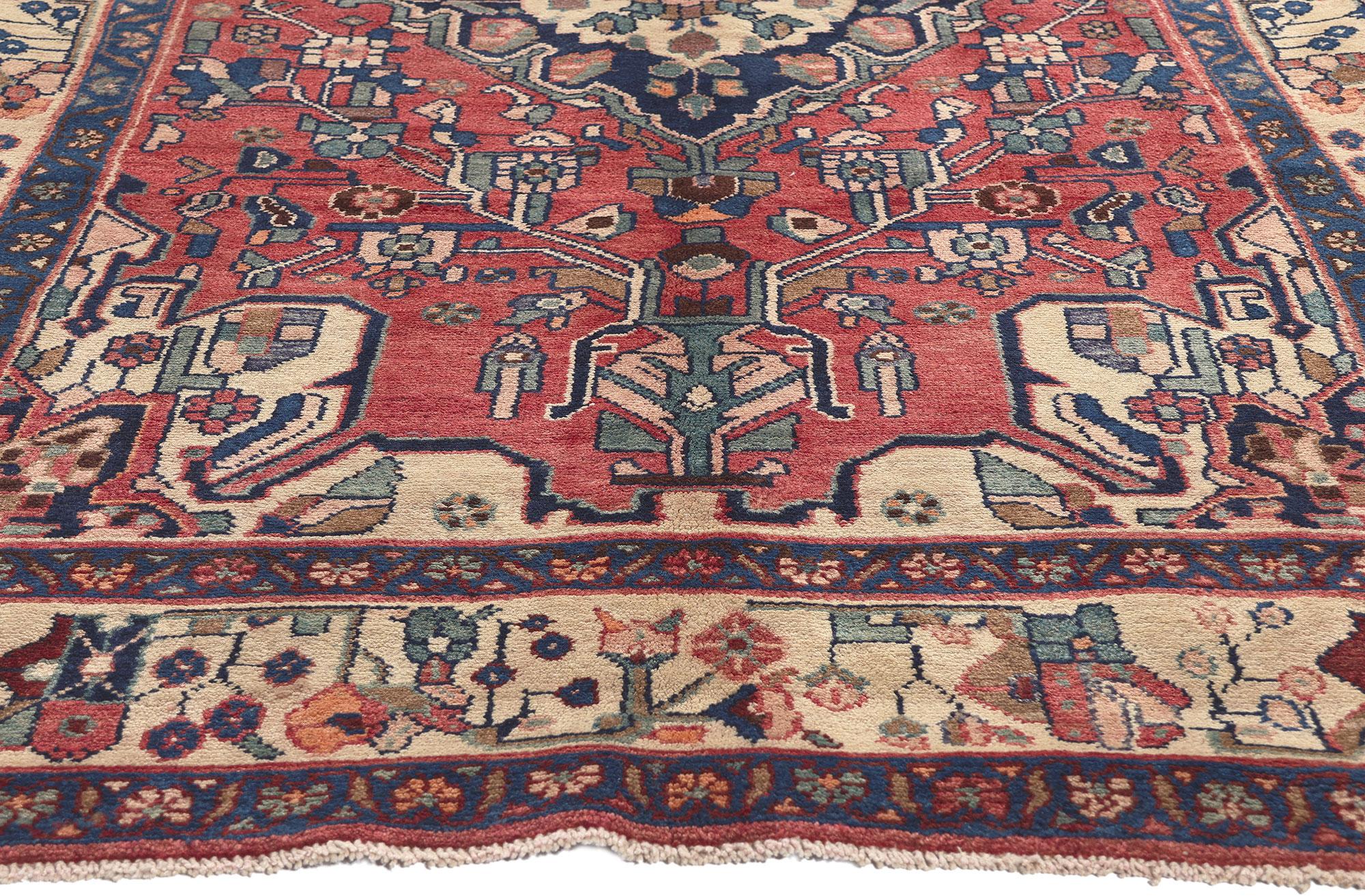 Hand-Knotted Vintage Persian Hamadan Rug, Patriotic Flair Meets Preppy Formality For Sale