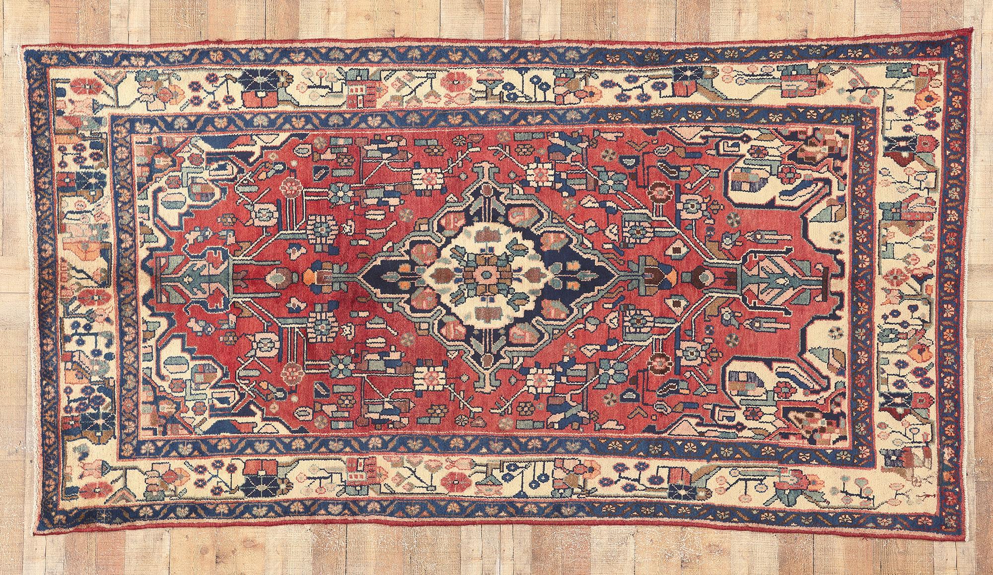 Vintage Persian Hamadan Rug, Patriotic Flair Meets Preppy Formality For Sale 2