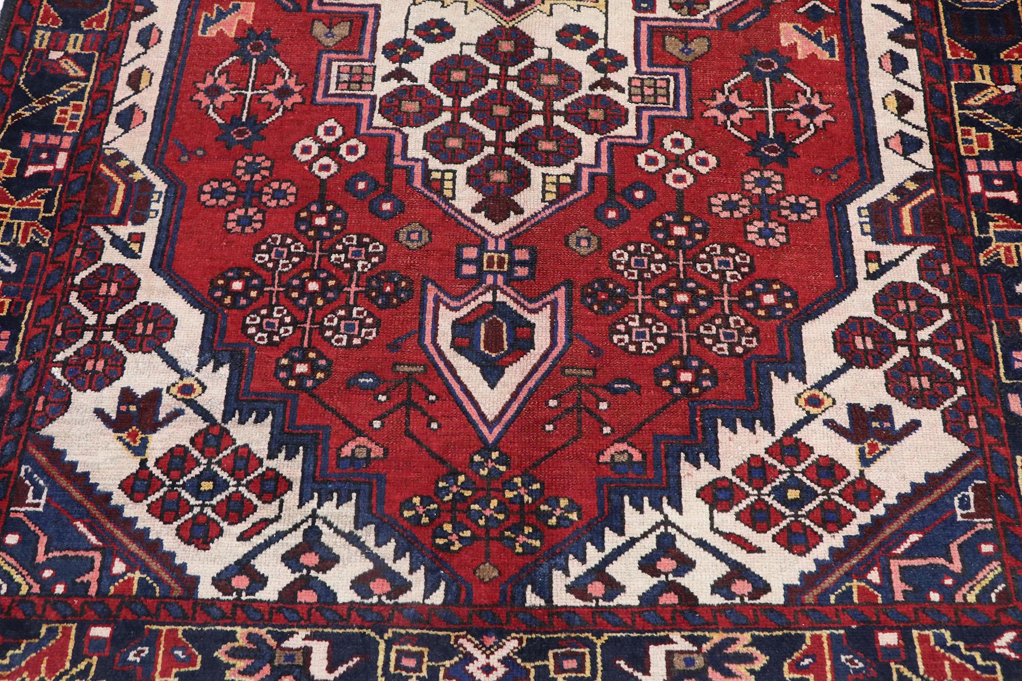 Hand-Knotted Vintage Persian Hamadan Rug with Jacobean Style