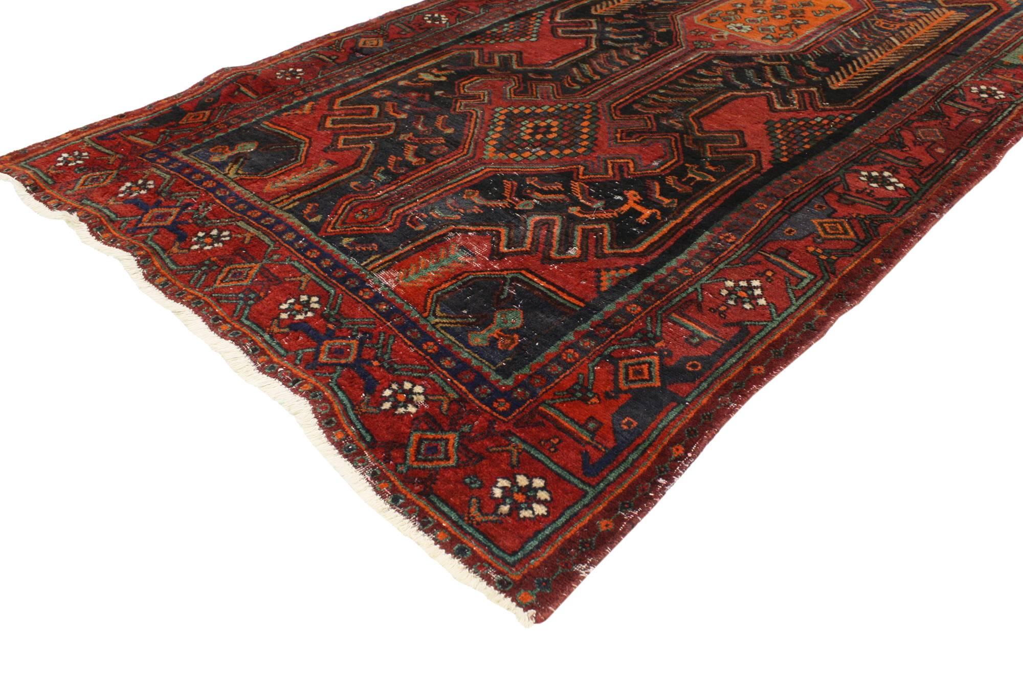 Hand-Knotted Vintage Persian Hamadan Rug with Modern Tribal Style