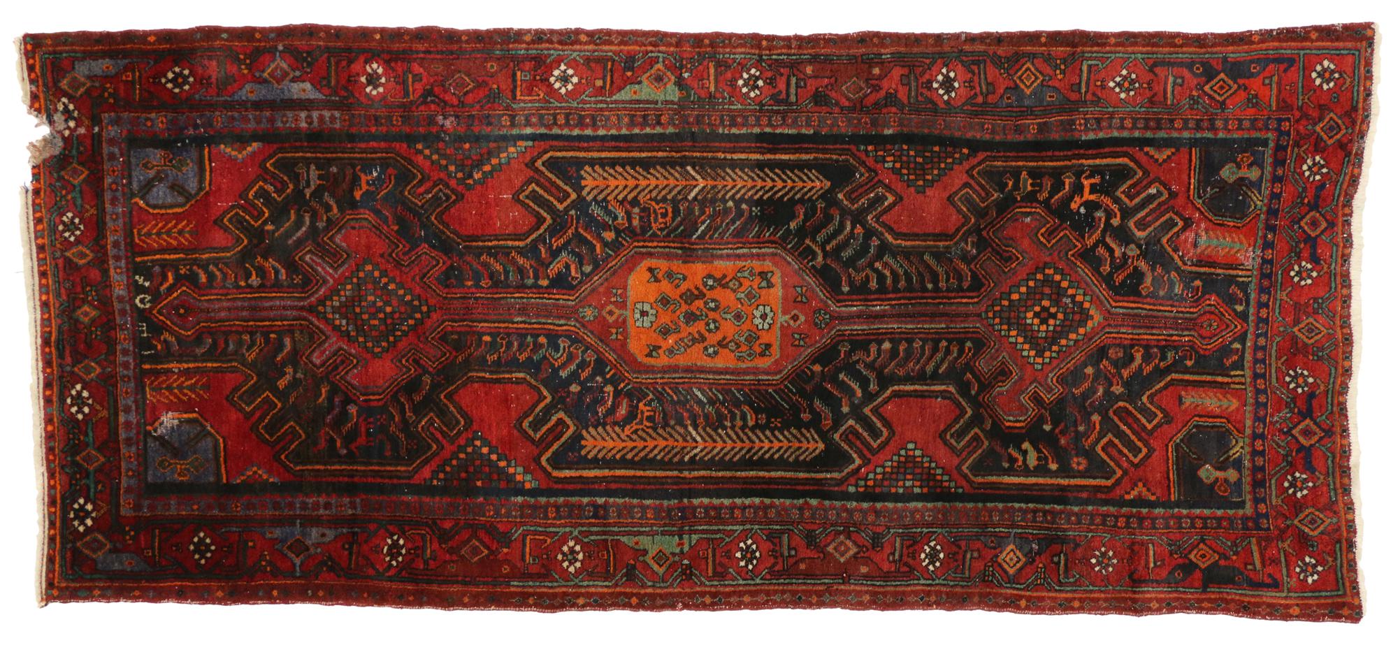 Vintage Persian Hamadan Rug with Modern Tribal Style In Fair Condition In Dallas, TX