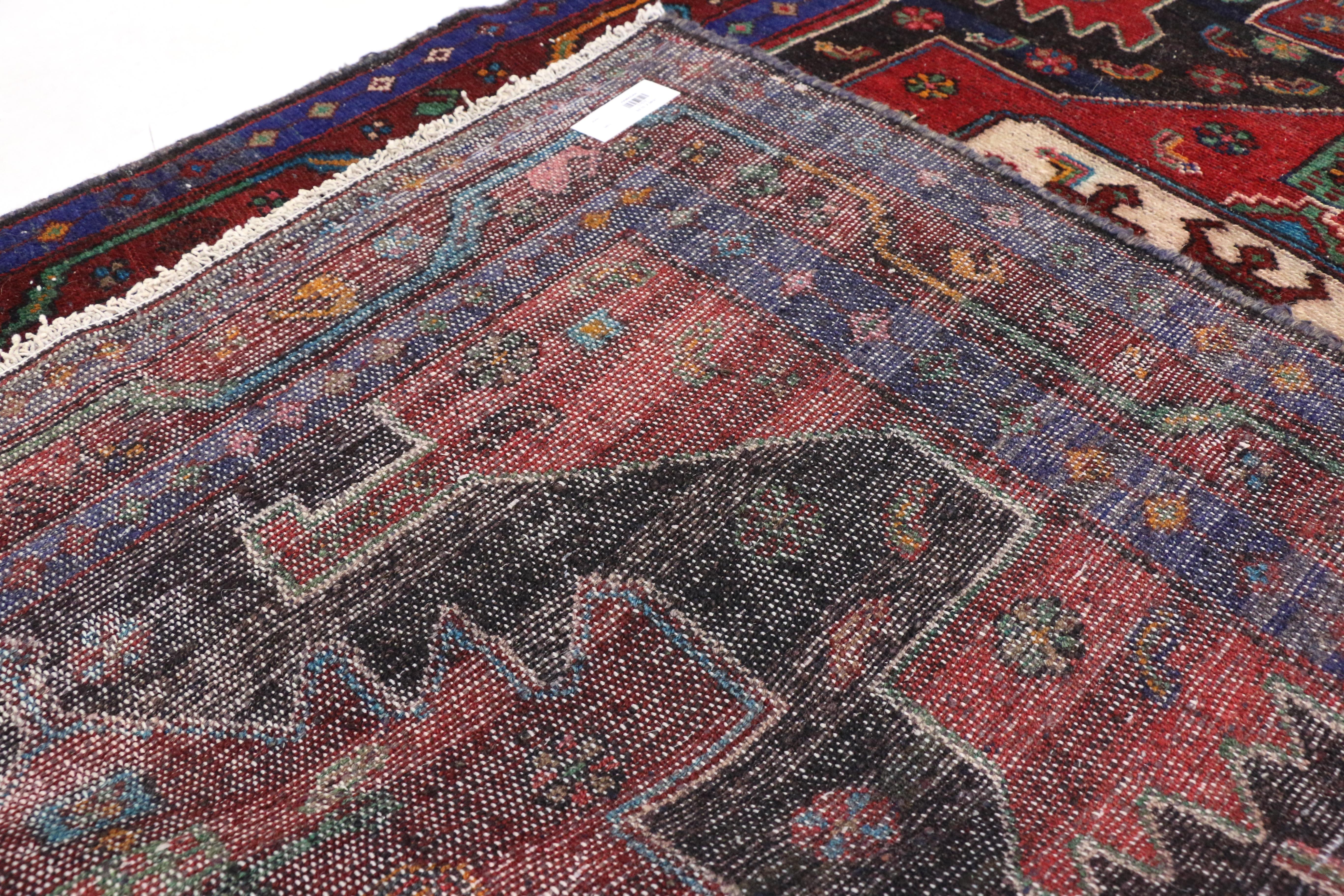 Rustic Vintage Persian Hamadan Rug with Modern Tribal Style For Sale