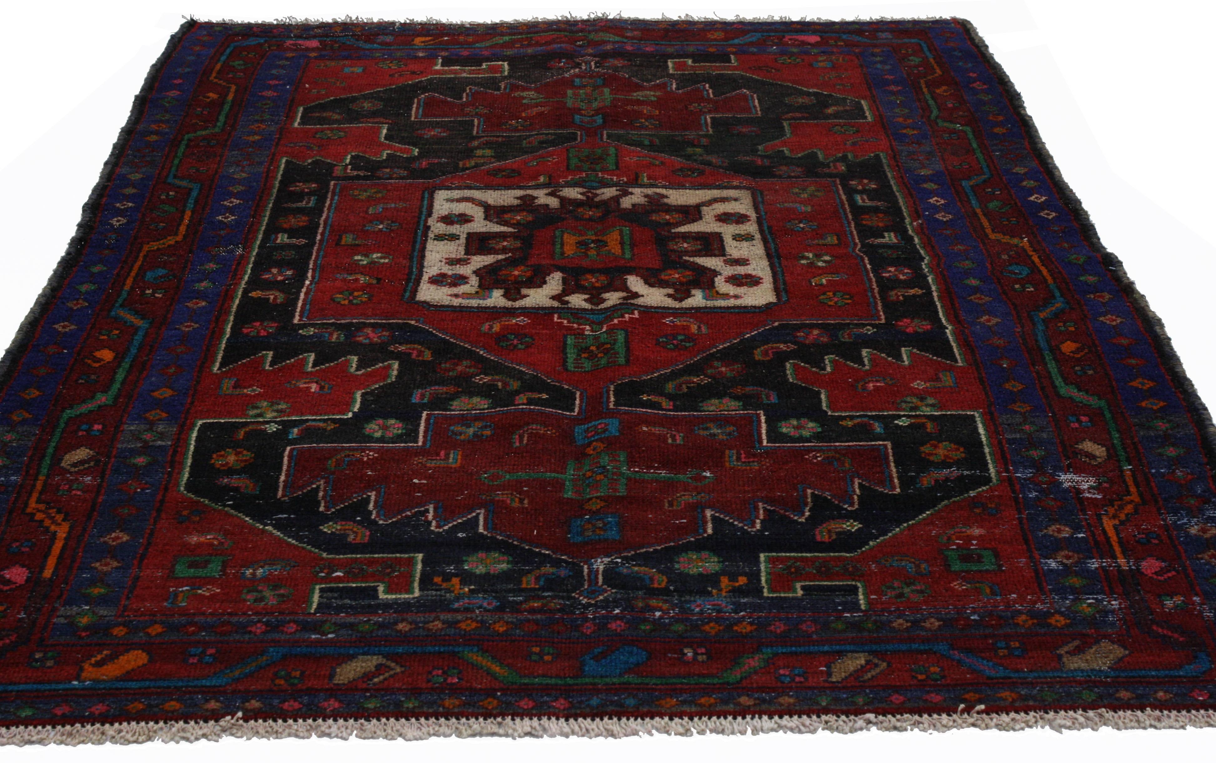 Vintage Persian Hamadan Rug with Modern Tribal Style In Good Condition For Sale In Dallas, TX