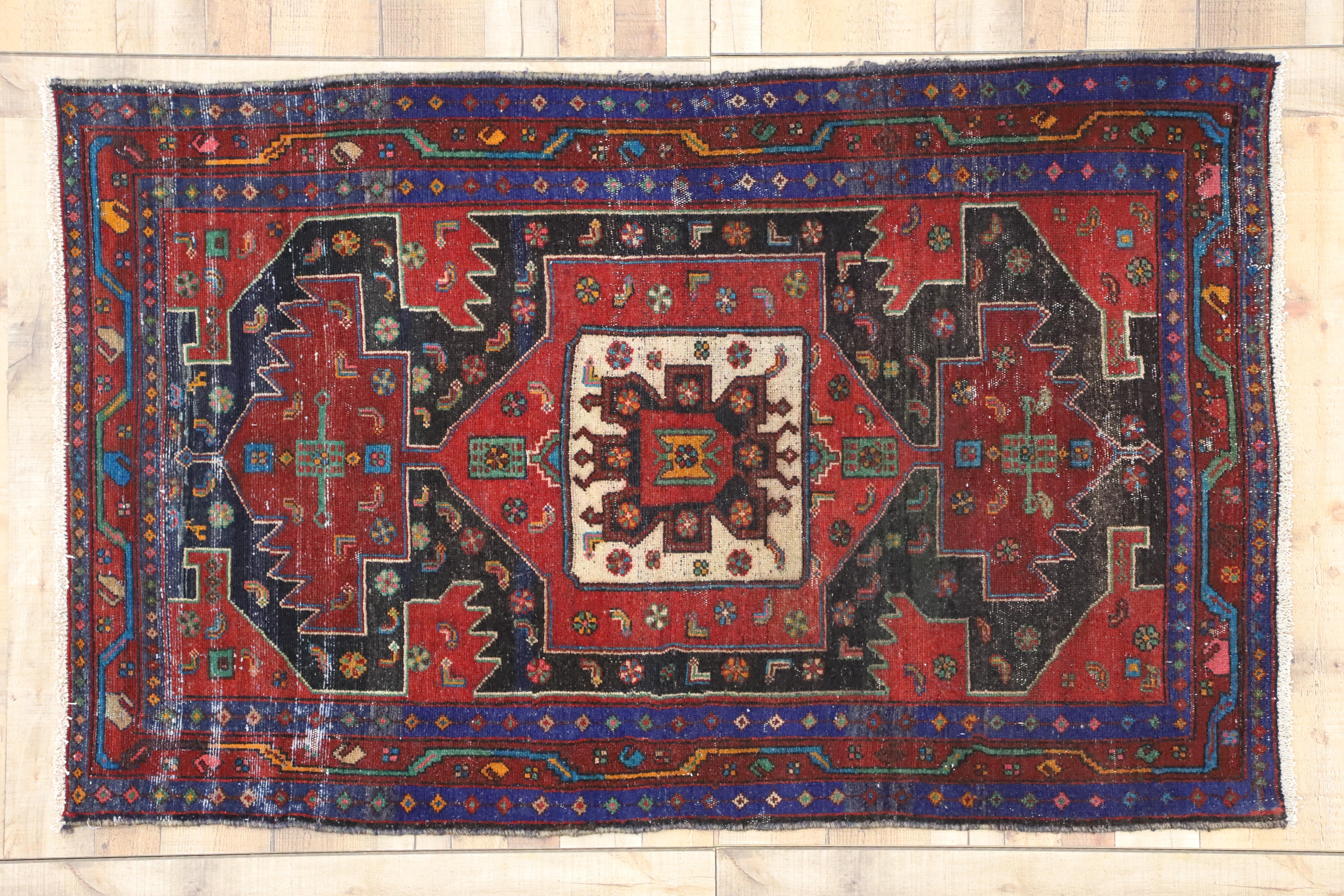 Hand-Knotted Vintage Persian Hamadan Rug with Modern Tribal Style For Sale