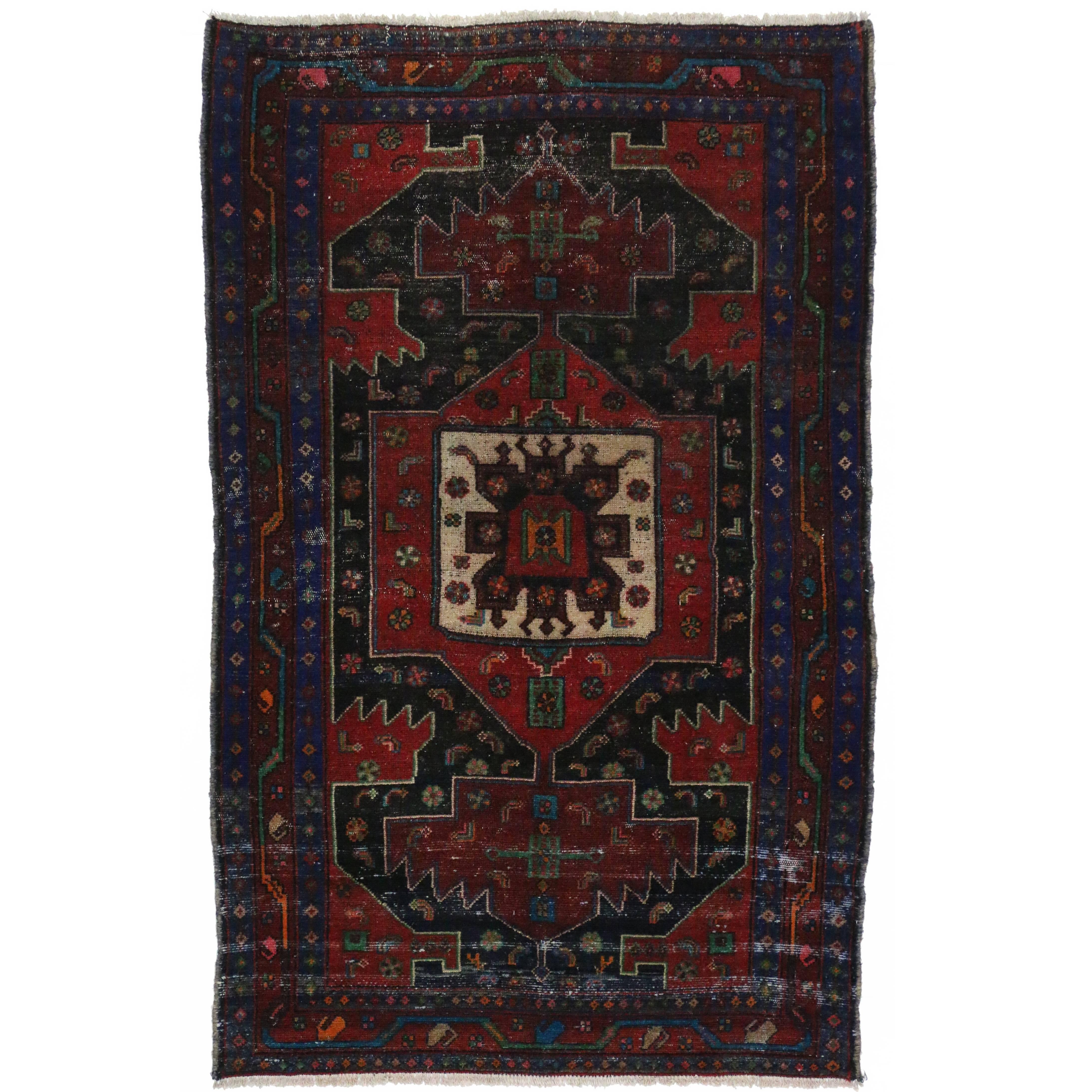 Vintage Persian Hamadan Rug with Modern Tribal Style