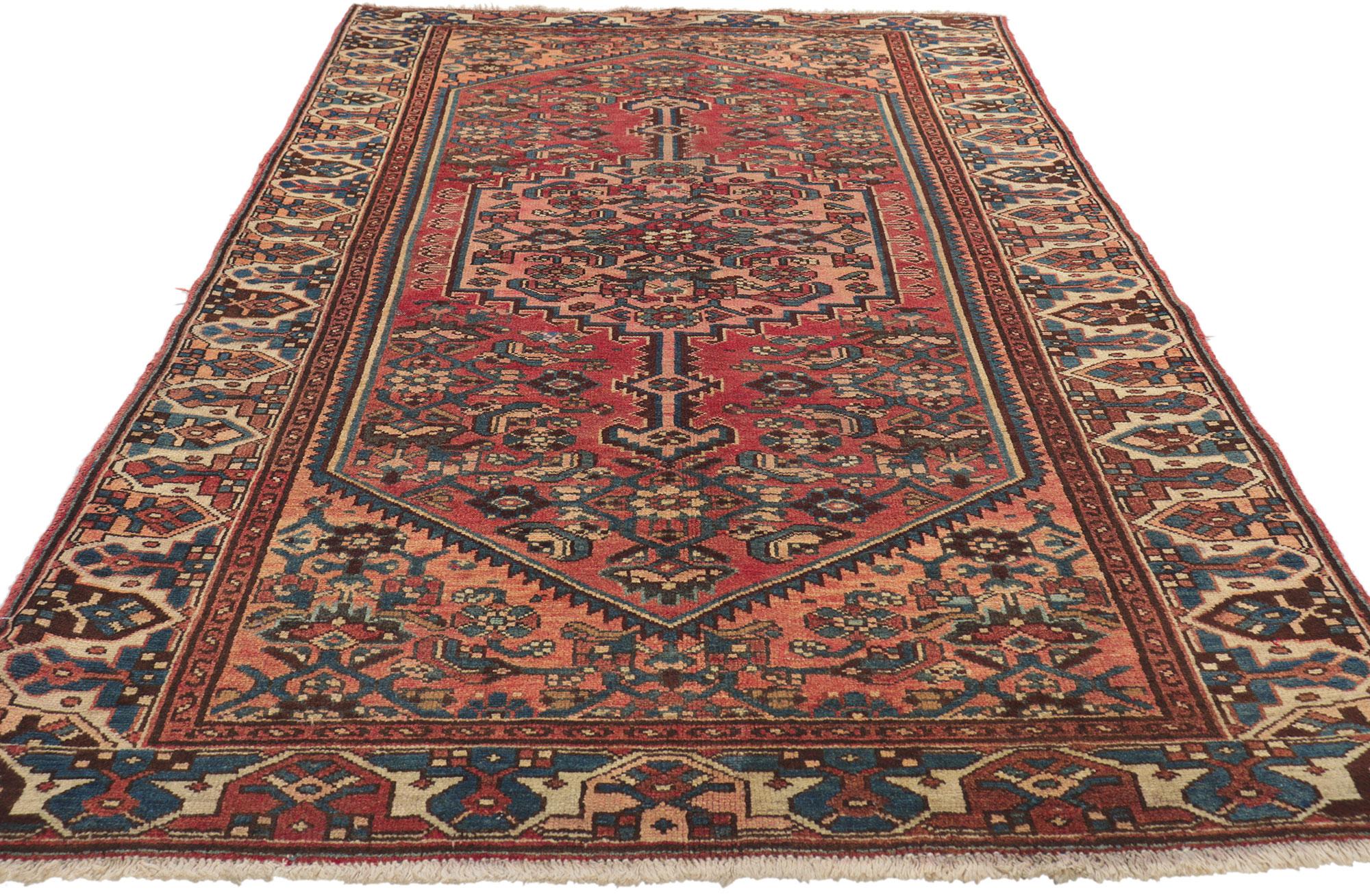 Tribal Vintage Persian Hamadan Rug with Rustic Luxe Style For Sale