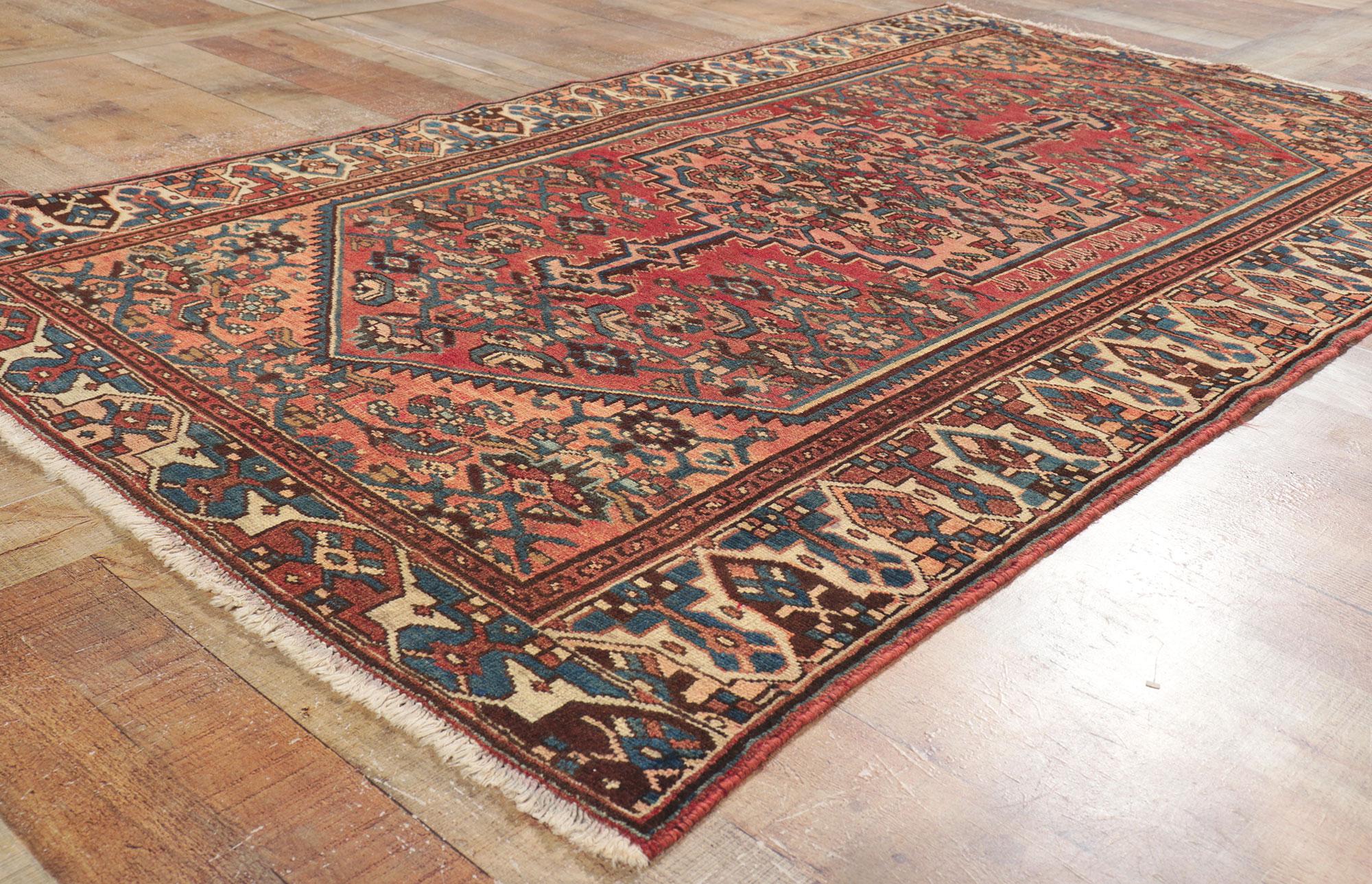 Wool Vintage Persian Hamadan Rug with Rustic Luxe Style For Sale