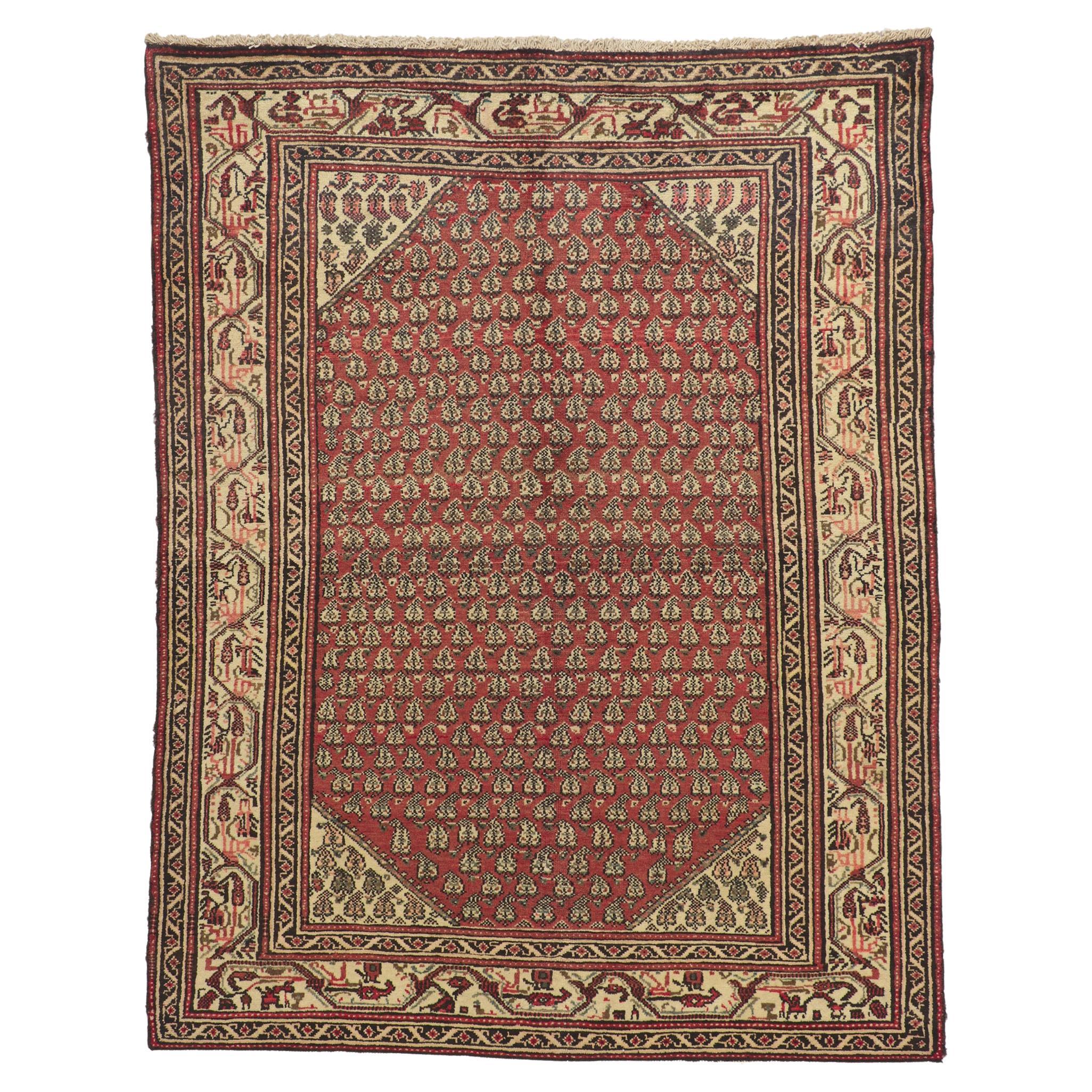 Tapis persan vintage Hamadan de style rustique et luxueux