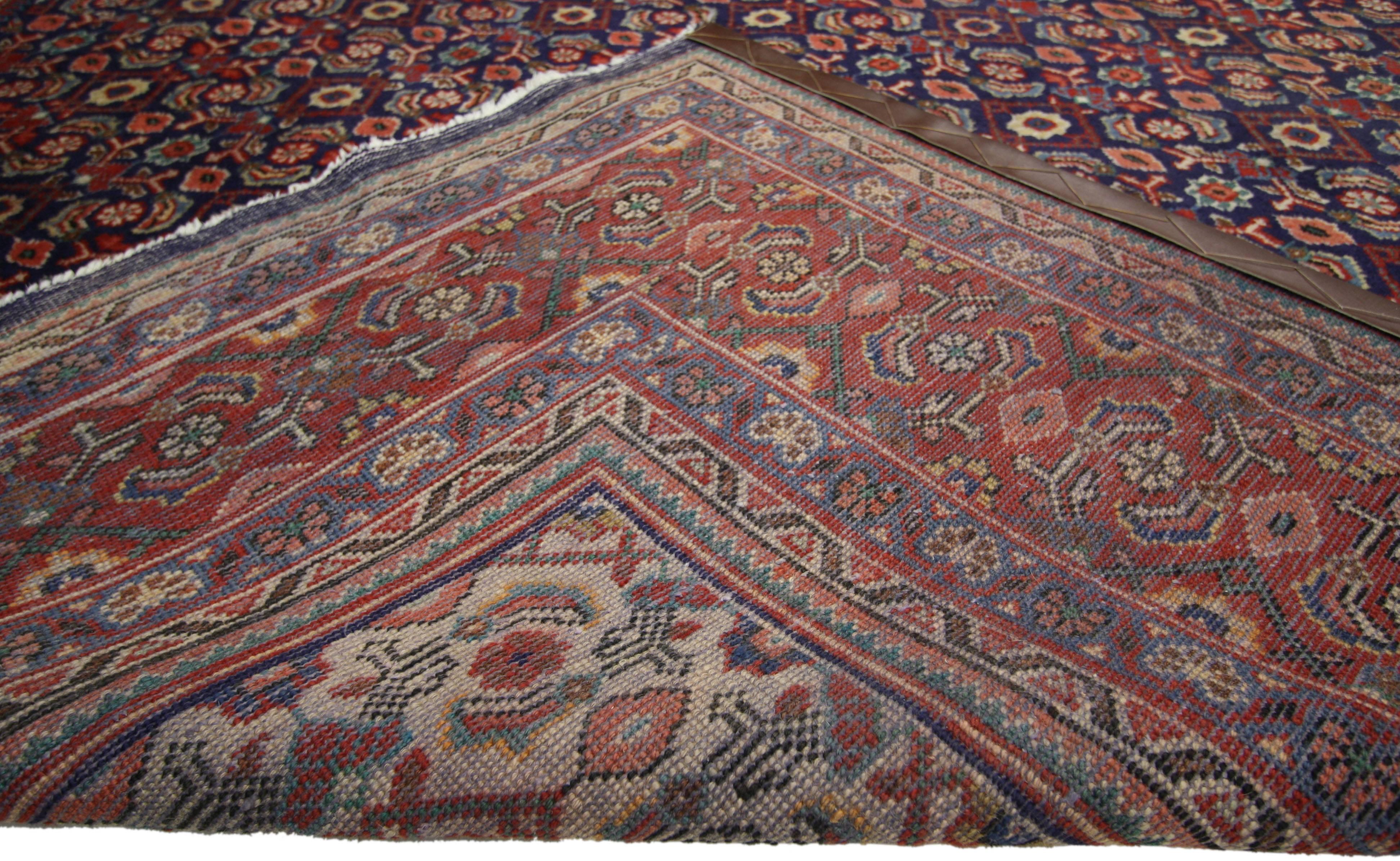 Vintage Persian Hamadan Rug with Traditional Style and Malayer Herati Design In Good Condition For Sale In Dallas, TX