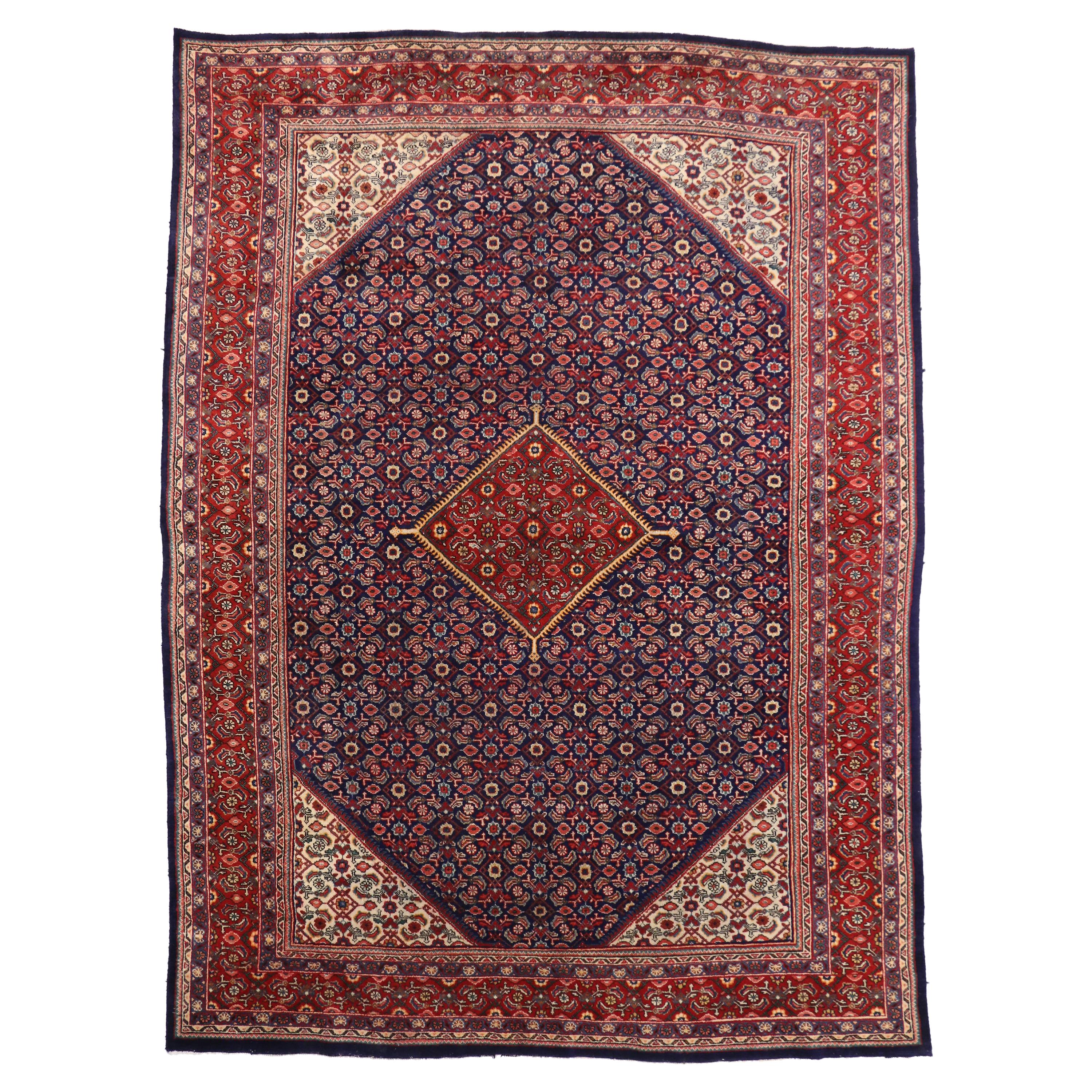 Tapis persan vintage Hamadan de style traditionnel et motif Herati Malayer