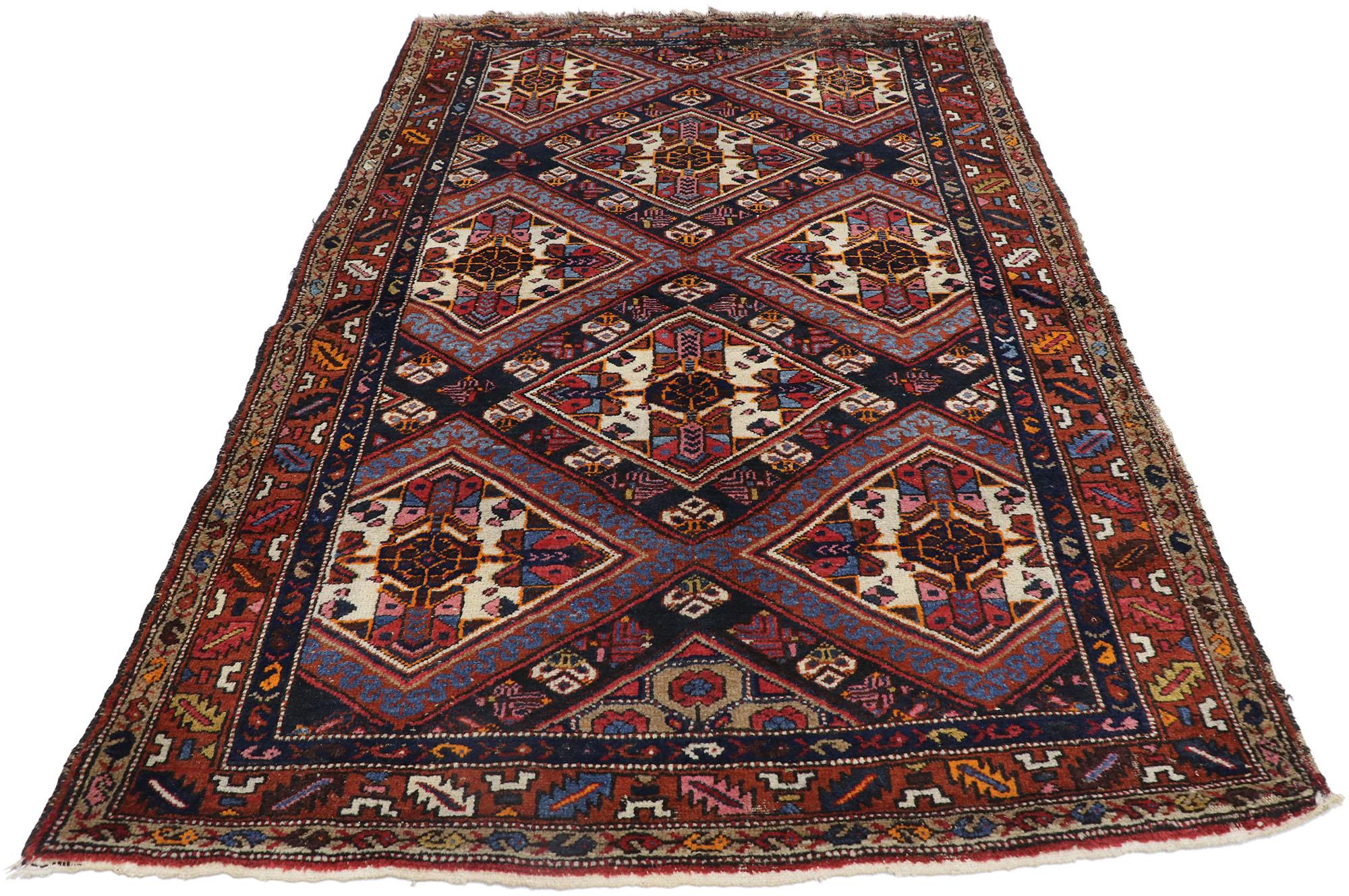 Hand-Knotted Vintage Persian Hamadan Rug with Tribal Style For Sale