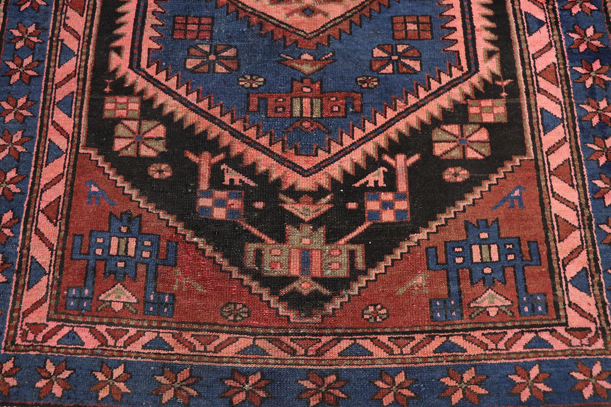 Vintage Persian Hamadan Rug with Tribal Style In Good Condition For Sale In Dallas, TX