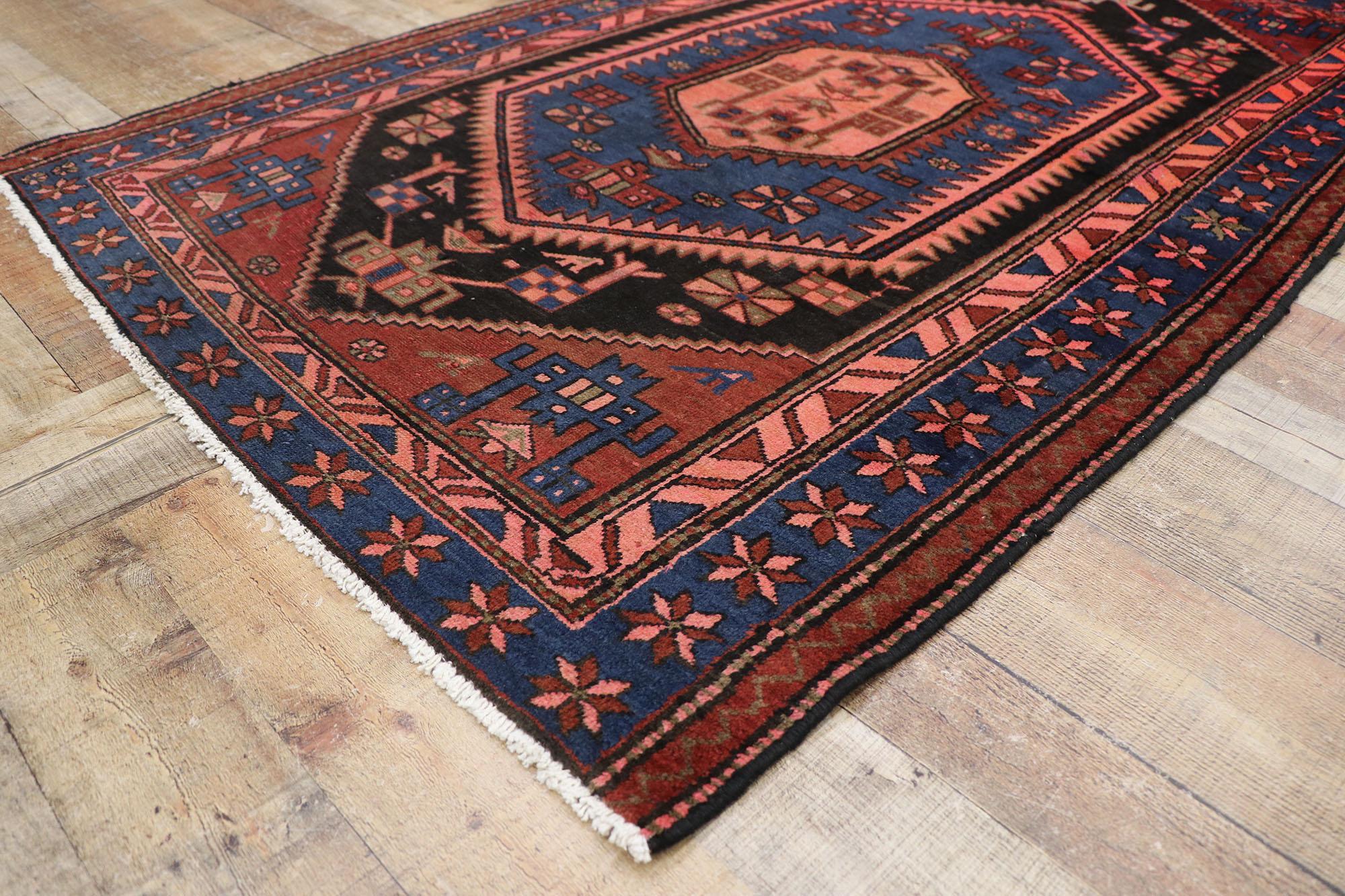 Wool Vintage Persian Hamadan Rug with Tribal Style For Sale