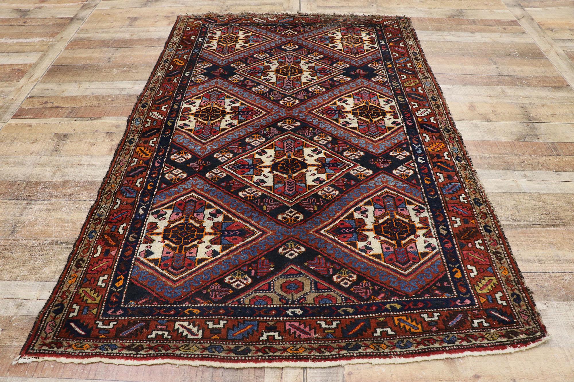 Persischer Hamadan-Teppich im Stammesstil im Vintage-Stil (Wolle) im Angebot