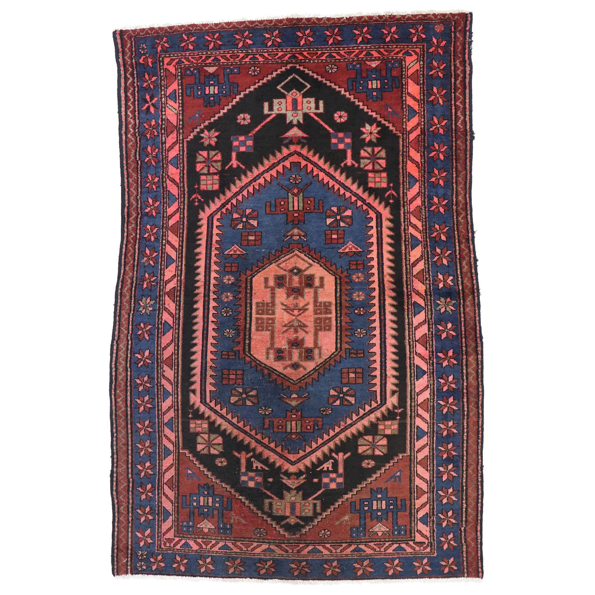 Tappeto persiano vintage Hamadan con stile tribale