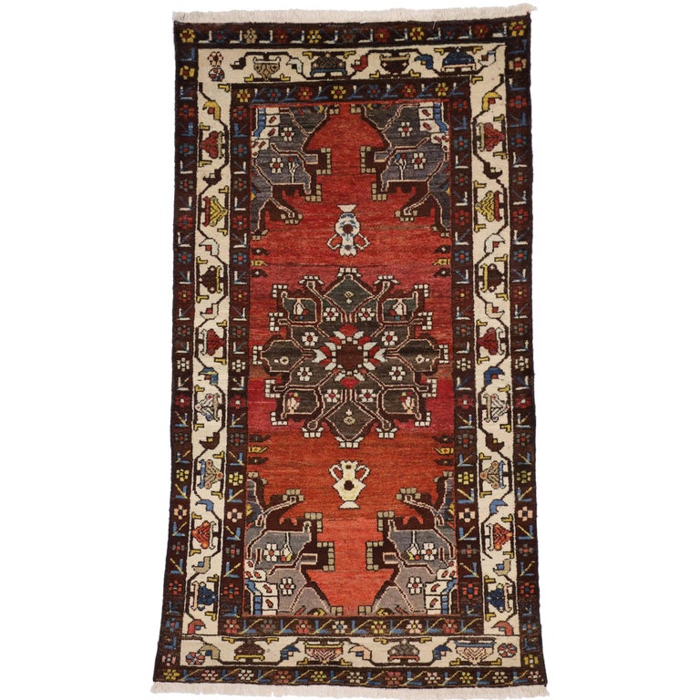 Vintage Persian Hamadan Accent Rug for Foyer, Kitchen, Bathroom, or