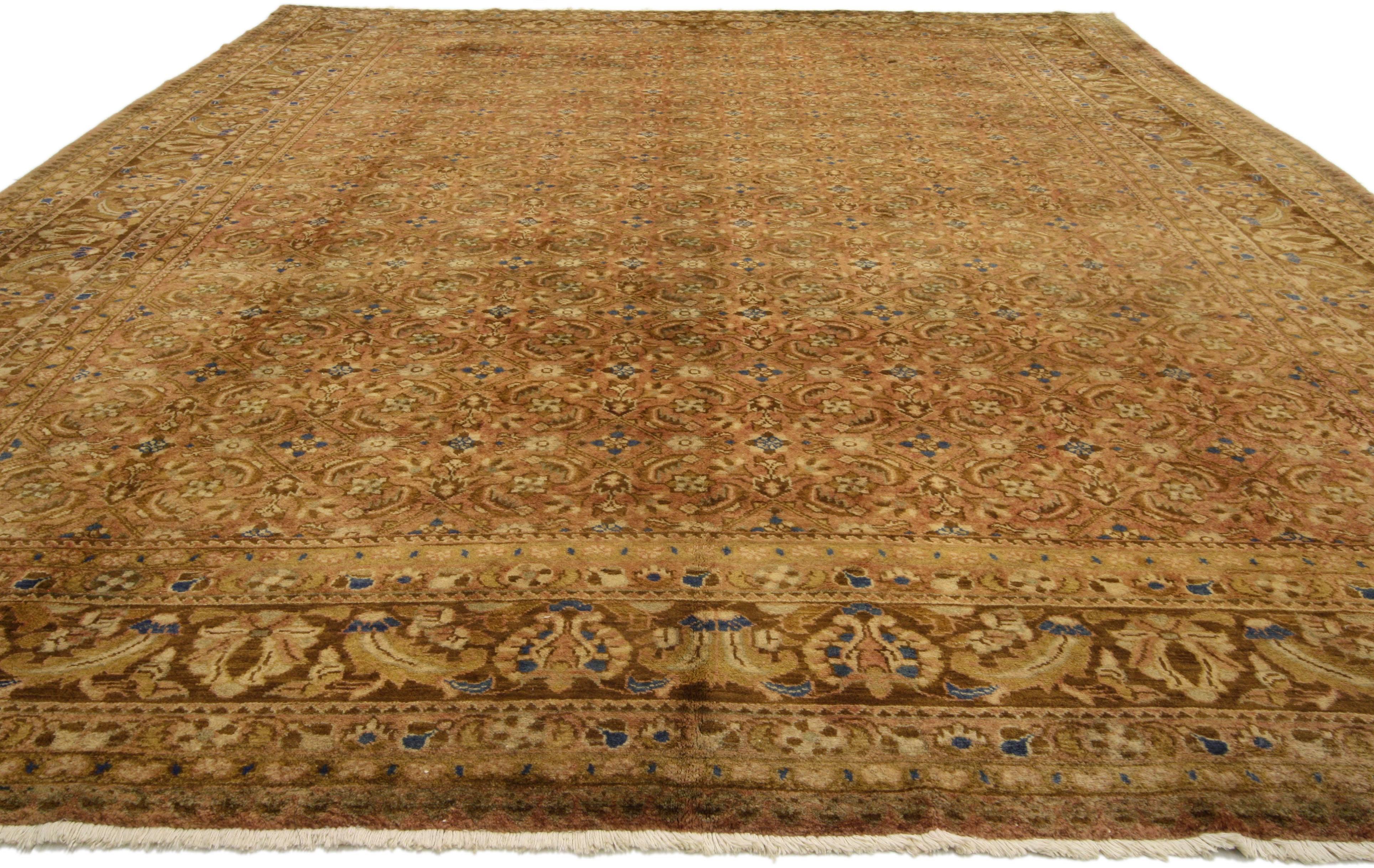 75776, vintage Persian Hamadan rug with Victorian style. This hand-knotted wool vintage Persian Hamadan rug features a classic all-over Herati pattern across an abrashed field. The Herati pattern, seen throughout this piece, consists of a flower