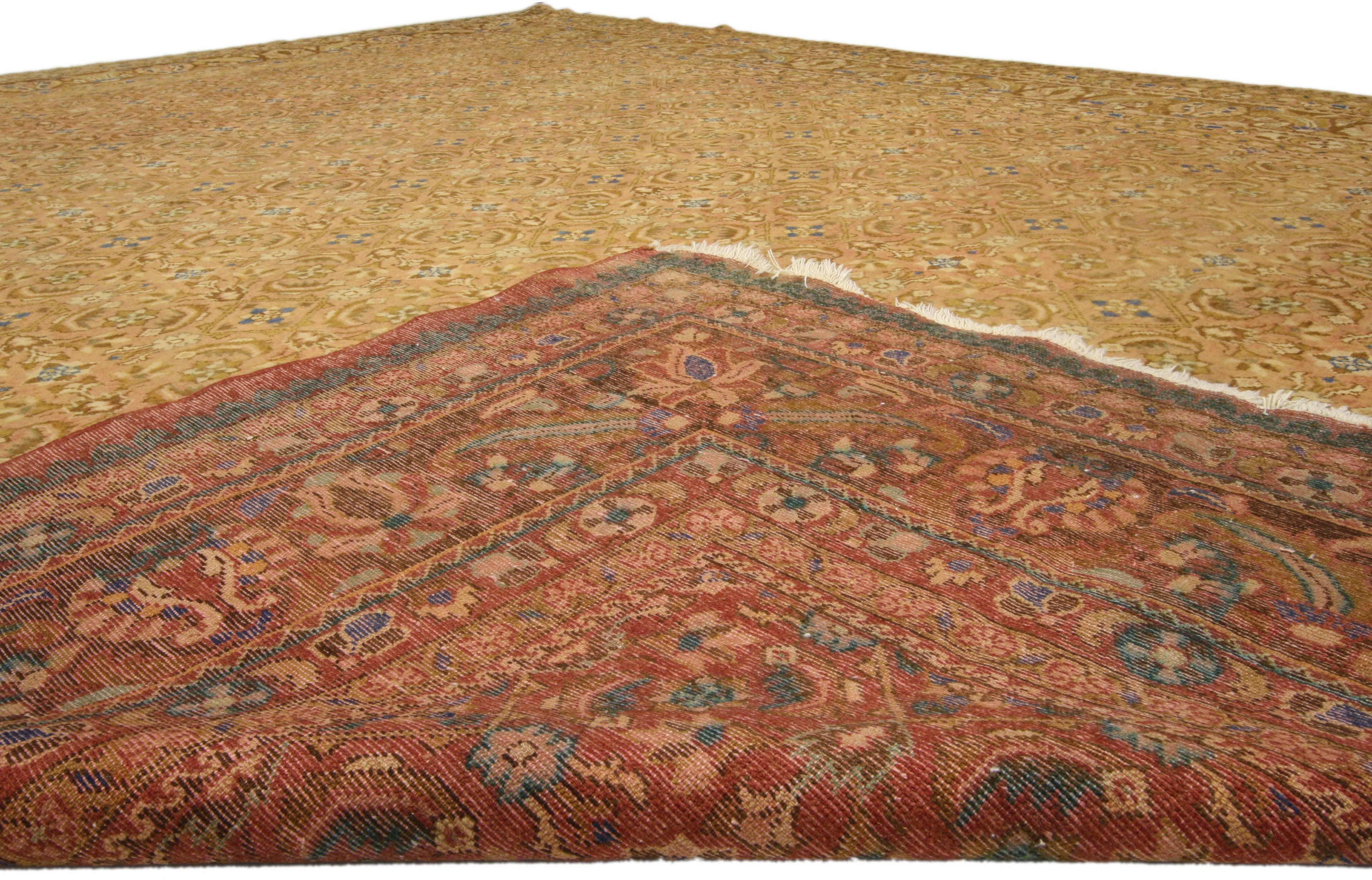 Hand-Knotted Vintage Persian Hamadan Rug with Victorian Style, Warm and Neutral Colors For Sale