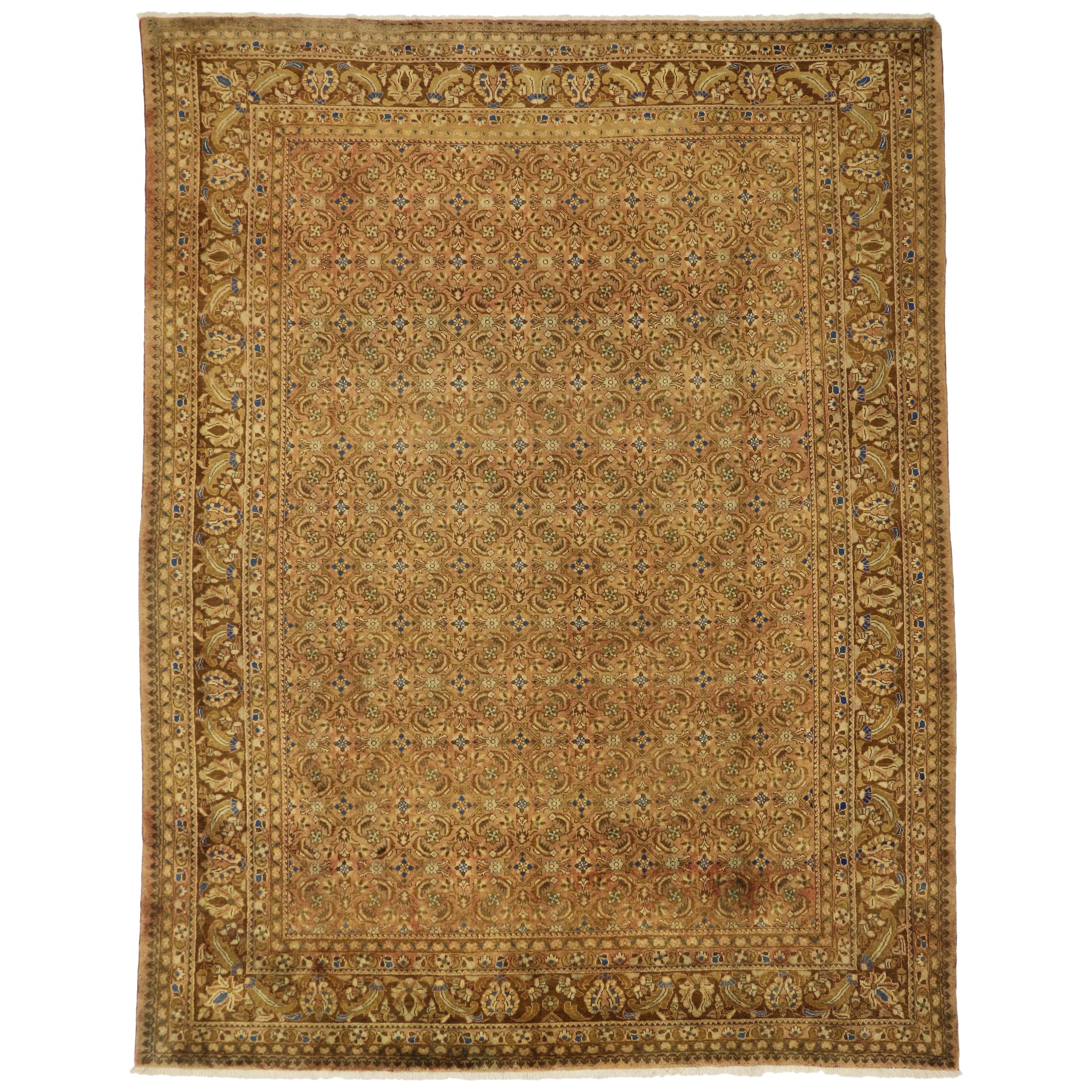 Vintage Persian Hamadan Rug with Victorian Style, Warm and Neutral Colors For Sale