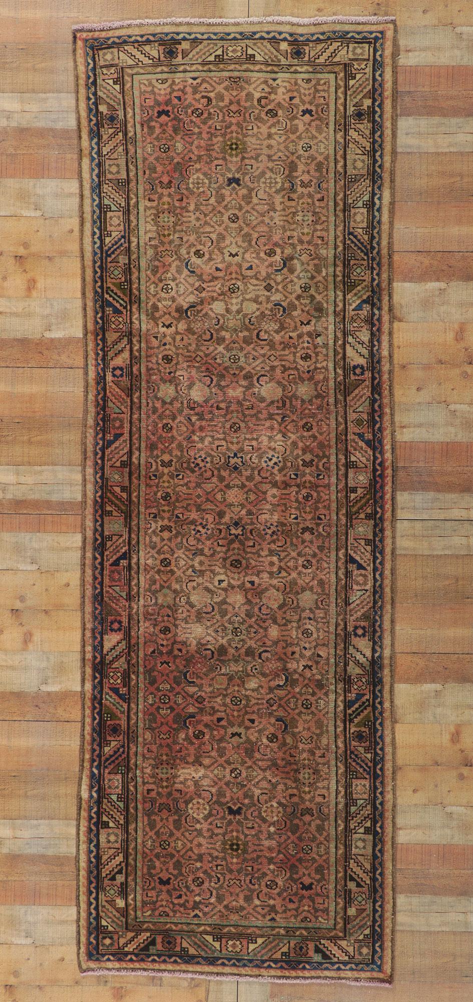 Vintage Persian Hamadan Runner In Distressed Condition For Sale In Dallas, TX