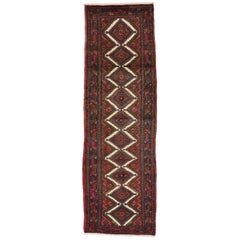 Vintage Persian Hamadan Runner, Hallway Runner with Art Deco Style