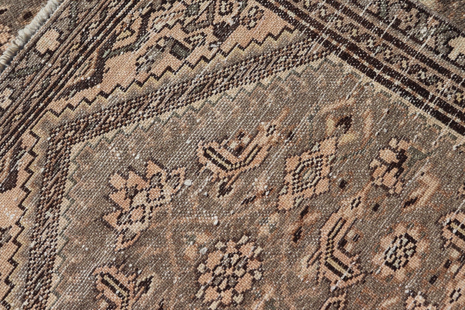 Vintage Persian Hamadan Runner in Warm Tones of Grey, Brown and Taupe  In Good Condition For Sale In Atlanta, GA